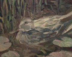 "Anatra seduta" (2021) di Jim Beckner, pittura a olio originale