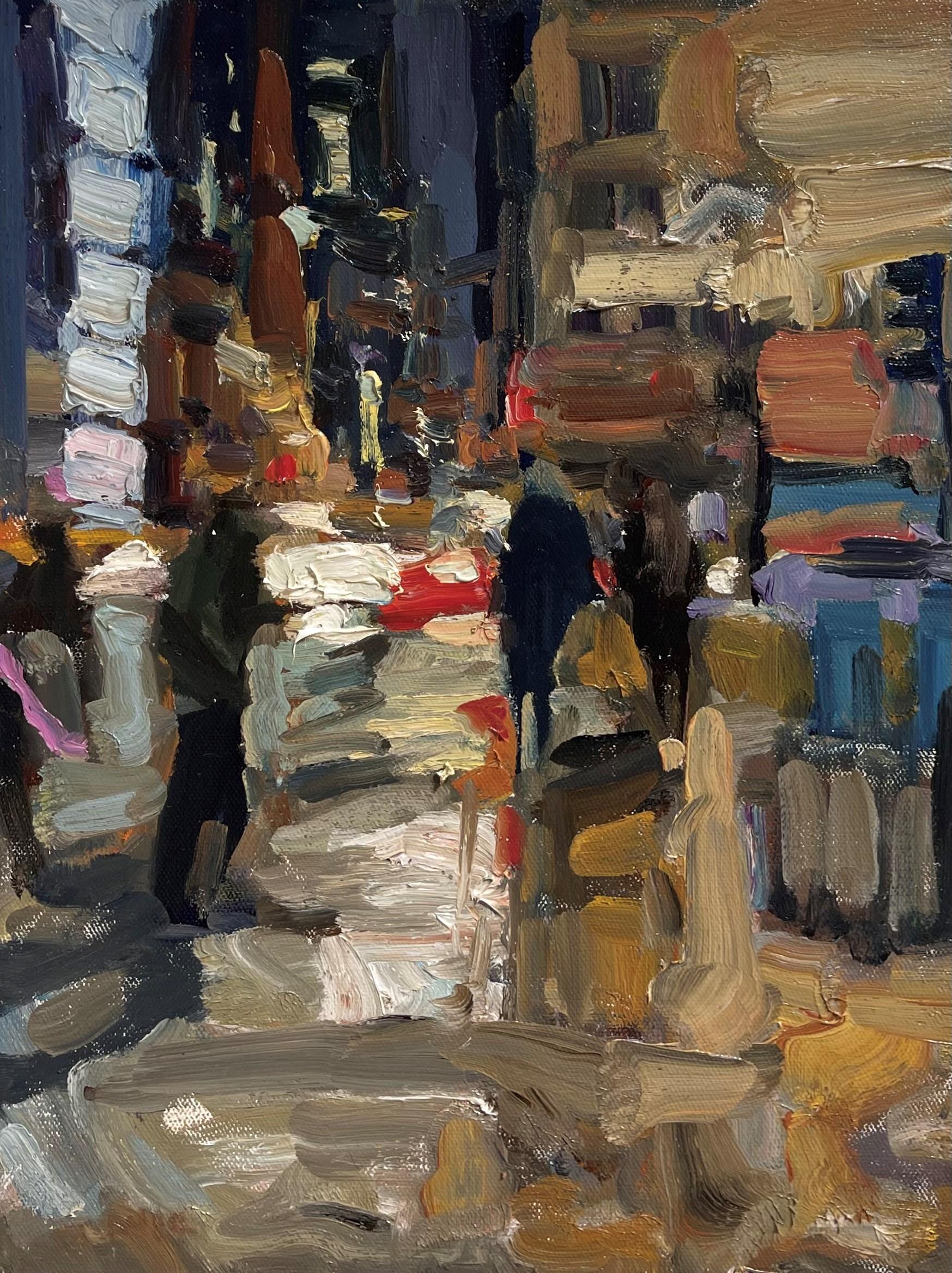 "Intersezione".  Scena urbana notturna astratta di Jim Beckner