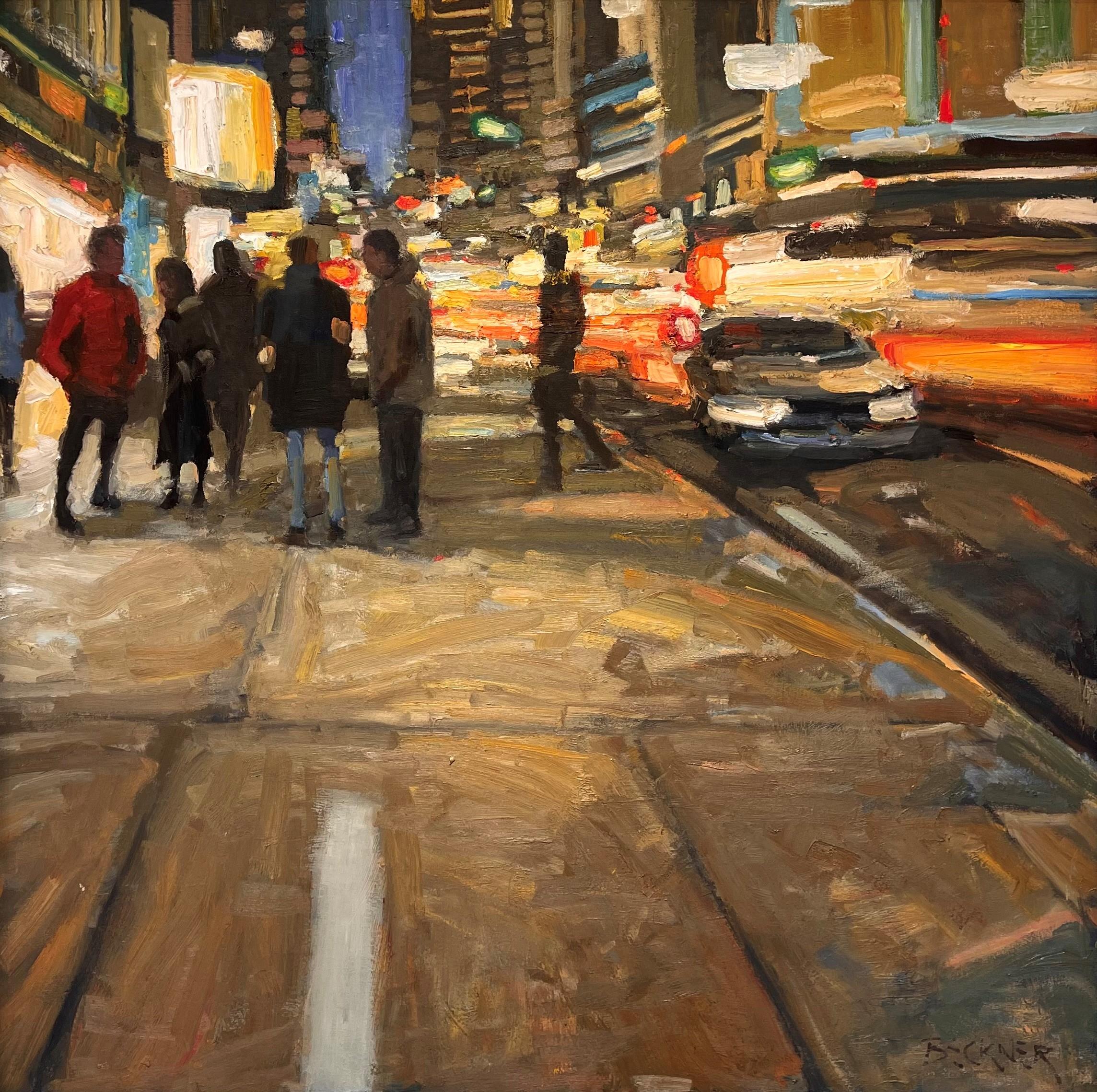 "Night Out" di Jim Beckner (Stati Uniti) è un dipinto a olio originale, realizzato a mano, che raffigura dei pedoni che passeggiano in una strada cittadina illuminata di notte con sfocature di movimento. 

Informazioni sull'artista:

(Nato nel
