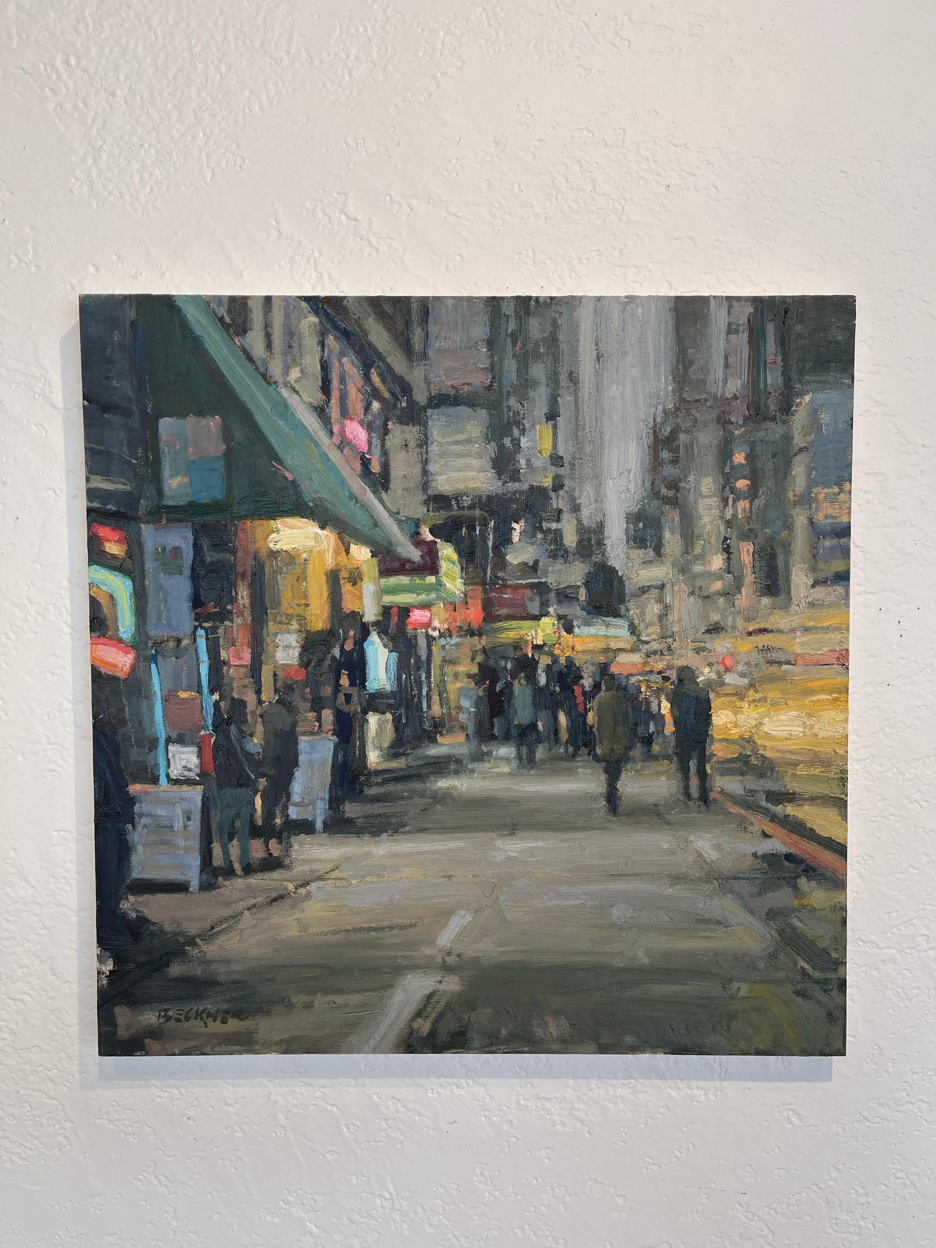 „Sidewalks in Greys“, Ölgemälde – Painting von Jim Beckner