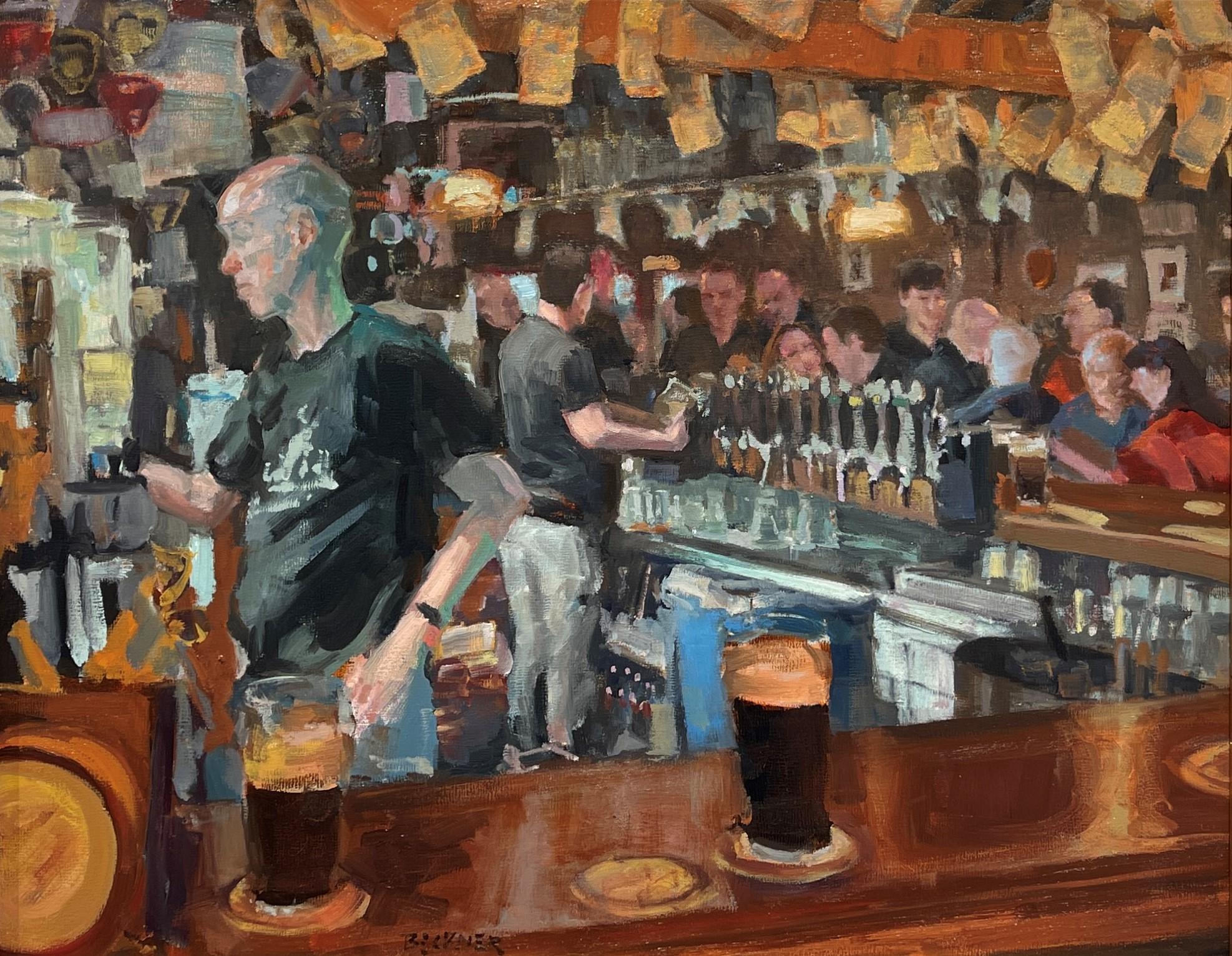 "Slow Pour" (2025), Original Impressionistisches Interieur, Öl auf Leinwand Karton