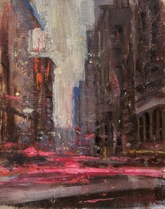 « Street Movement, », scène urbaine abstraite, peinture à l'huile de Jim Beckner