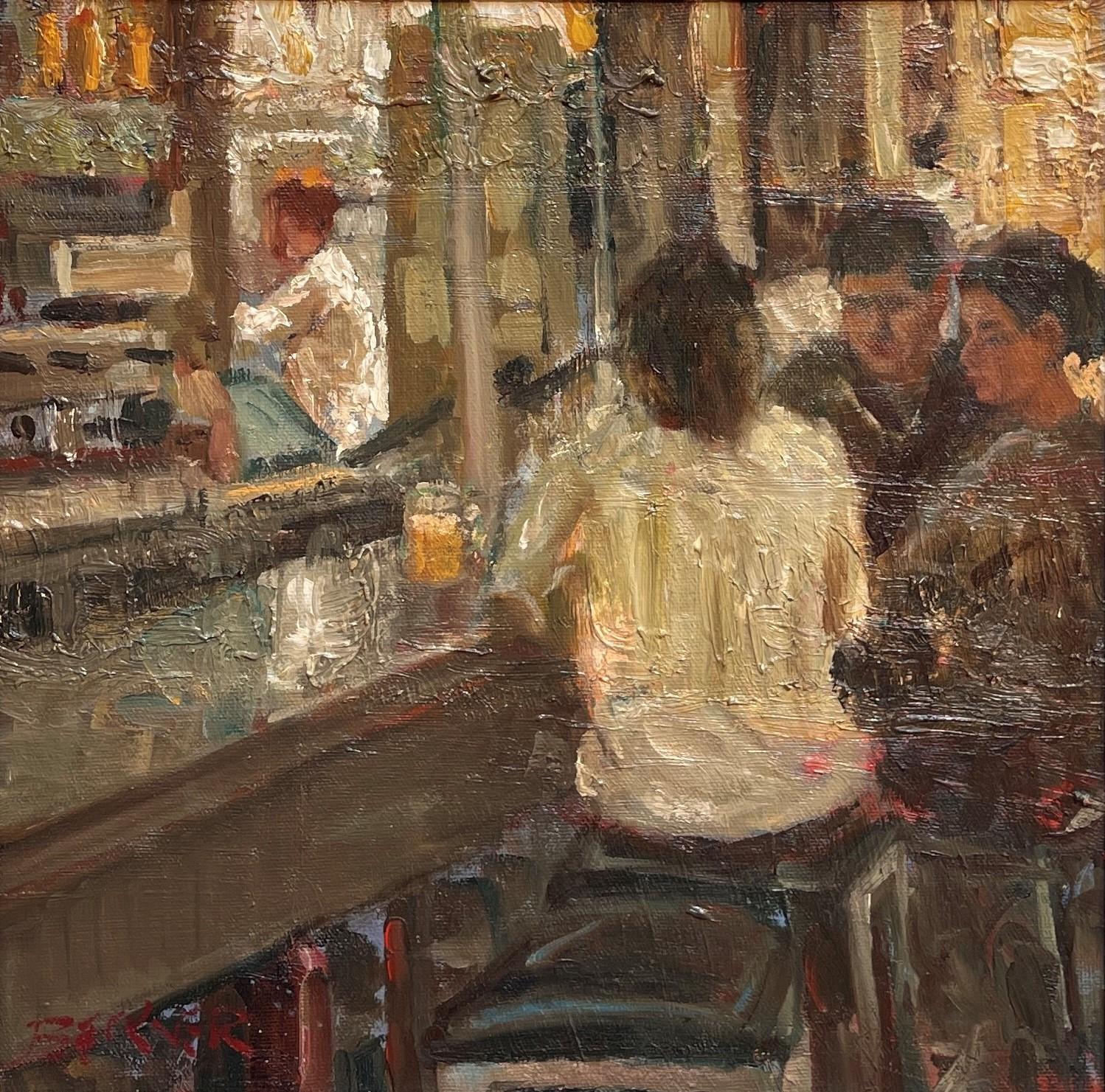 "Vista a la cocina" (2010) de Jim Beckner, pintura al óleo original de interior
