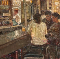 « View to the Kitchen », peinture à l'huile de patrons d'un bar par Jim Beckner