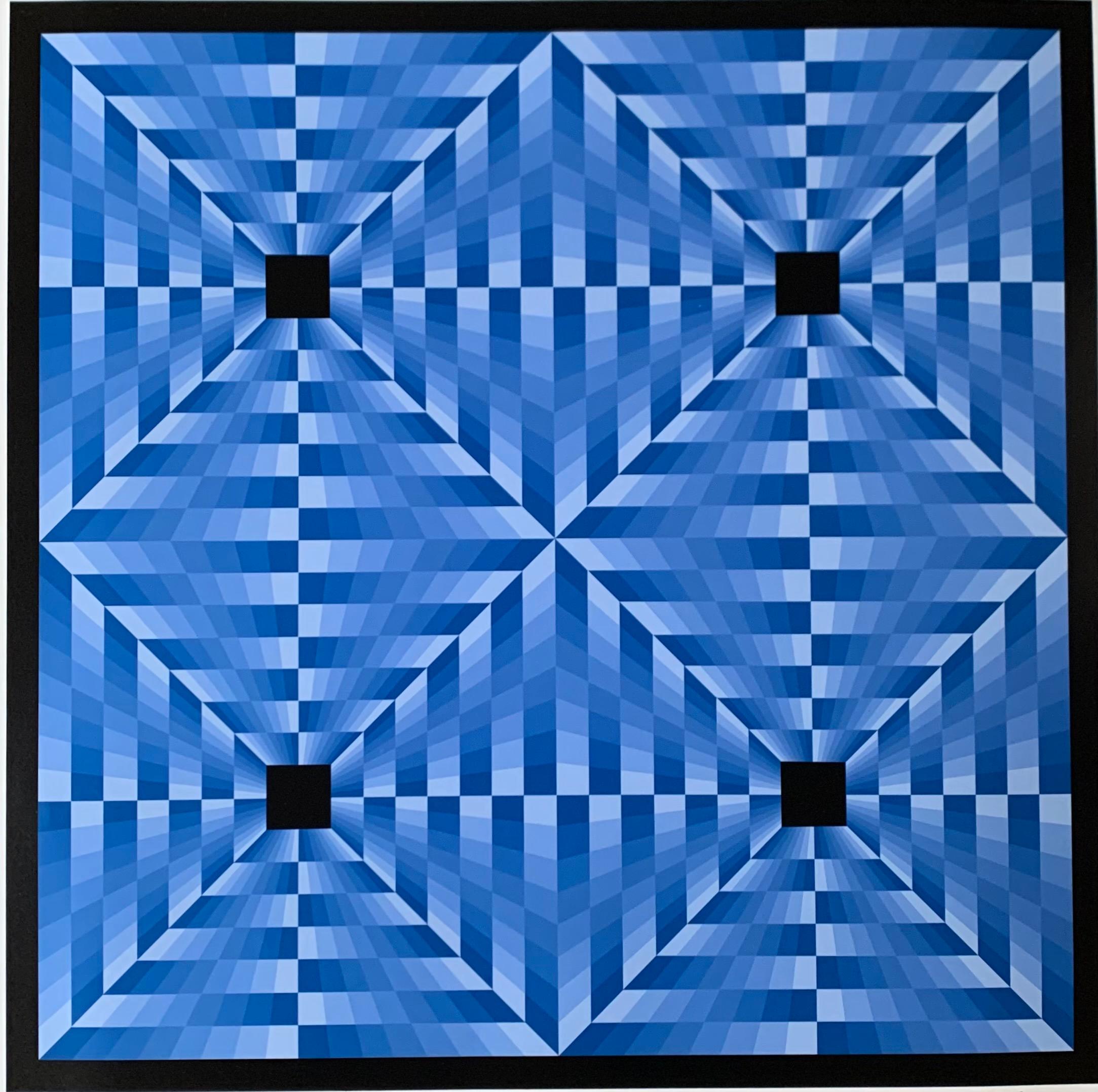 tribute to Vasarely 6 blue  - Painting by Jim Bird