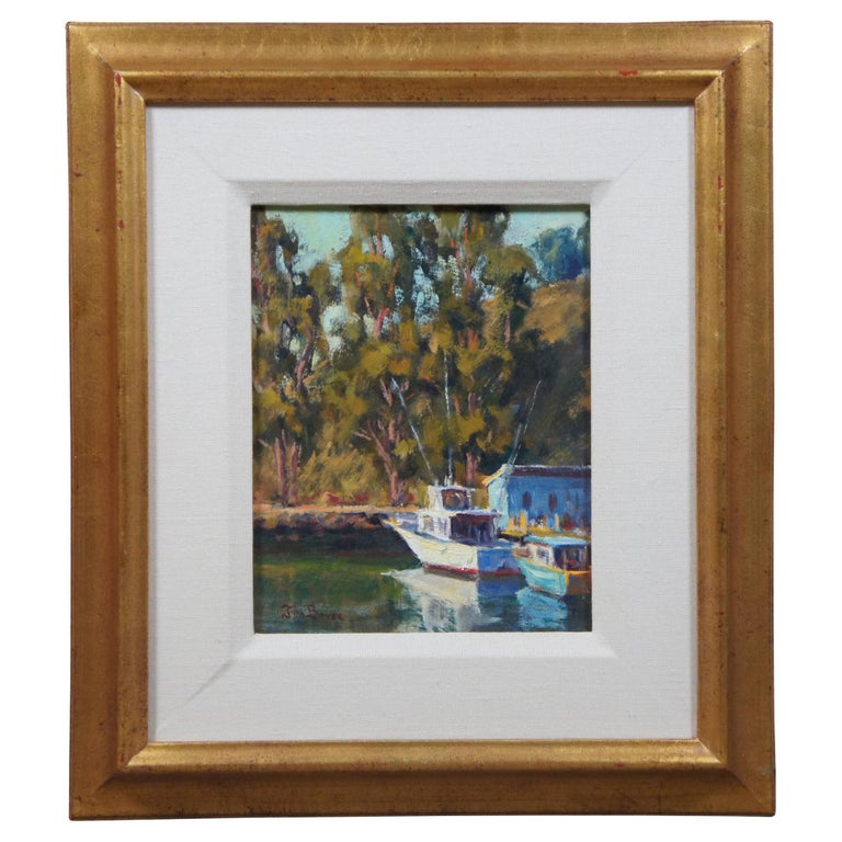 Jim Boyer Noyo Dock Original Impressionist Masonite Oil Painting Nautical Boat For Sale at 1stDibs