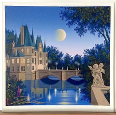 CALVILLE BLANC Signed Serigraph, Architectural Landscape, Bridge, Moon, Cherubs