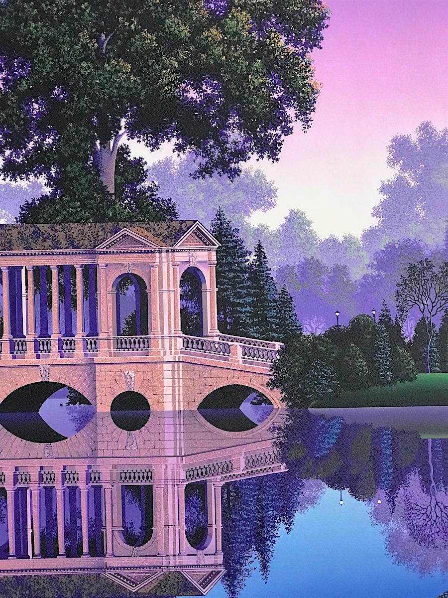 PHAEDRA'S VIGIL Signed Lithograph Purple Fantasy Landscape Blue Reflecting Pool - Print by Jim Buckels
