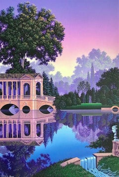 PHAEDRA'S VIGIL Signed Lithograph, Fantasy Landscape, Lavender Purple Blue Green