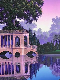 PHAEDRA'S VIGIL Signed Lithograph Purple Fantasy Landscape Blue Reflecting Pool