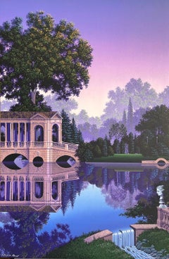 Vintage PHAEDRA'S VIGIL Signed Lithograph Purple Fantasy Landscape Blue Reflecting Pool 