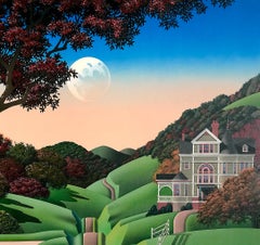 SEVEN SISTERS ROAD Signed Lithograph, Rural Landscape, House, Green Hills, Sheep