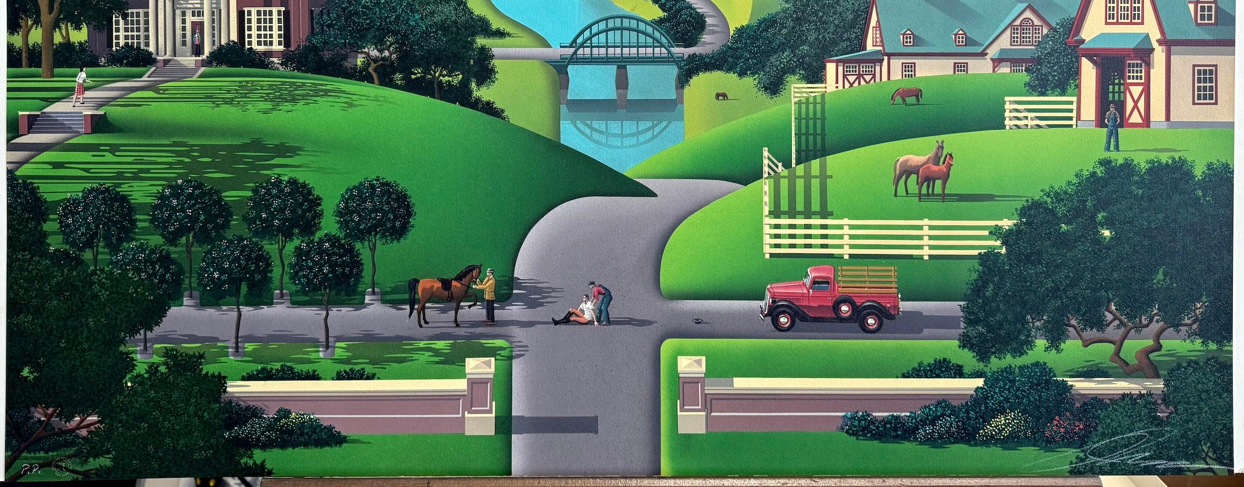 TROUBLE AT WALNUT RIDGE Signed Lithograph, Farm Country, Green Hills, Horses For Sale 3