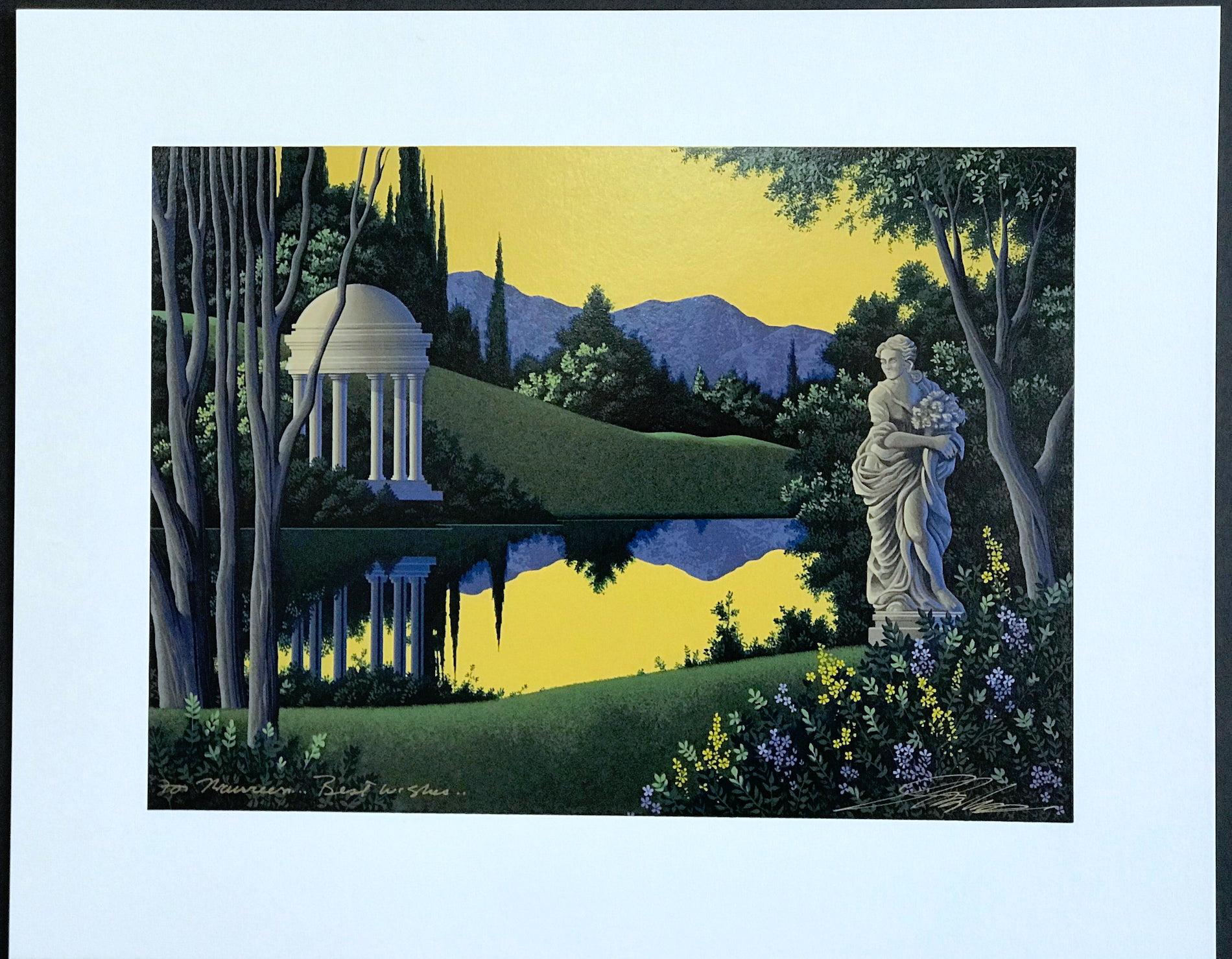 VESPERTINA Signed Serigraph, Fantasy Landscape, Architectural Gazebo w Cupola 1