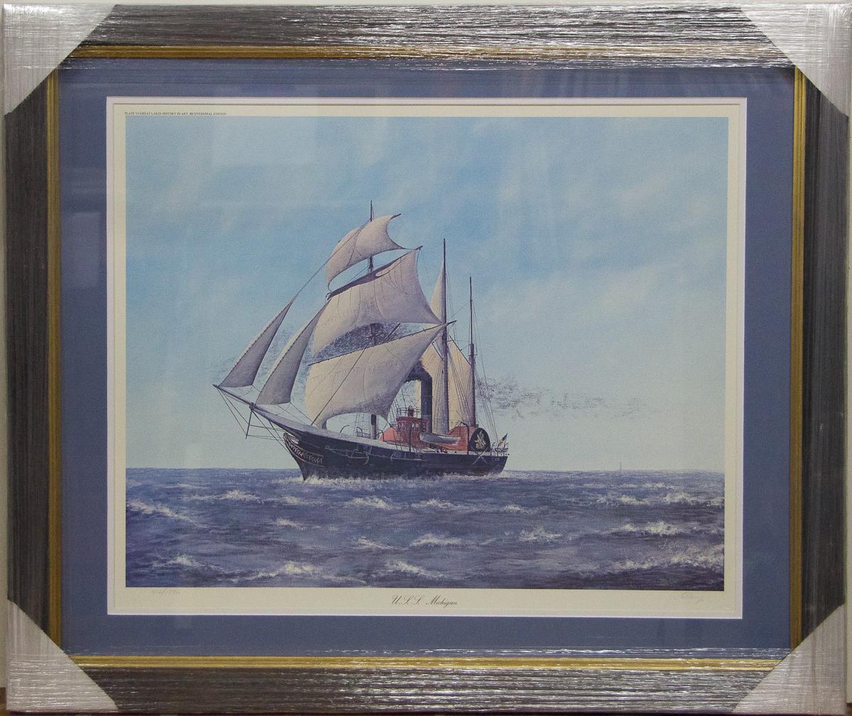 Jim Clary  Landscape Print - "U.S.S. Michigan" by Jim Clary. Limited Edition Lithograph: 417/1776, Signed. 