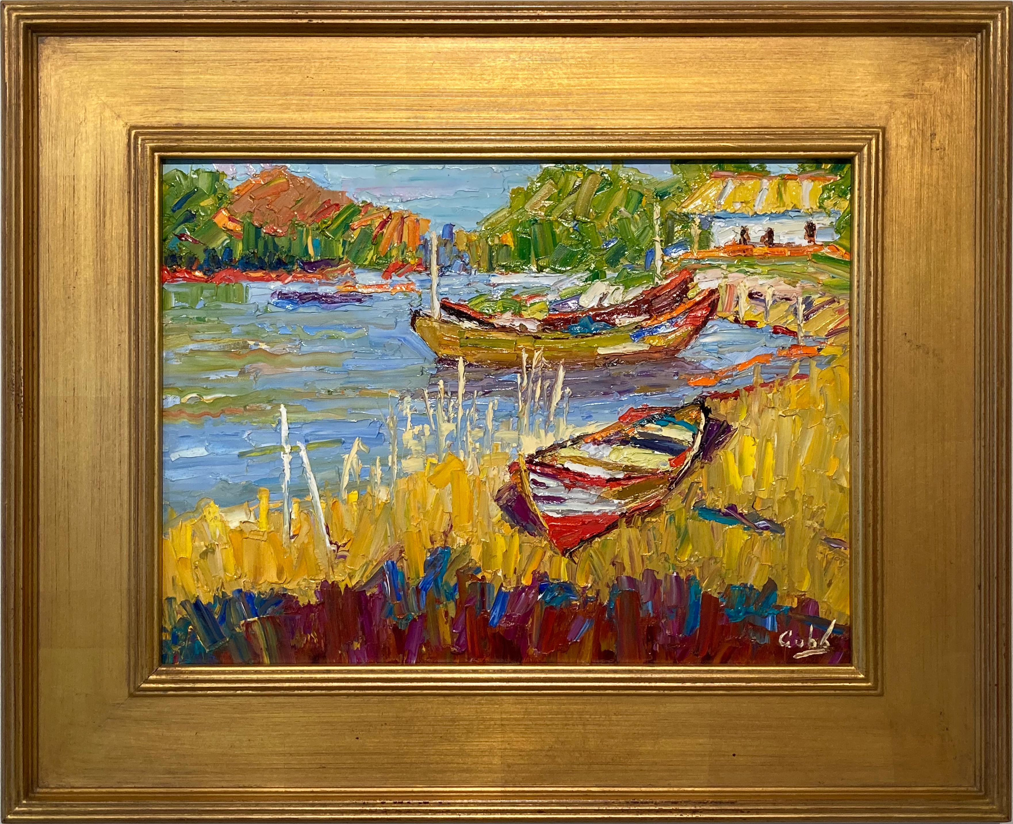 Jim Cobb Landscape Painting - 'Colorful Cove, ' by James Cobb, Oil on Linen Painting