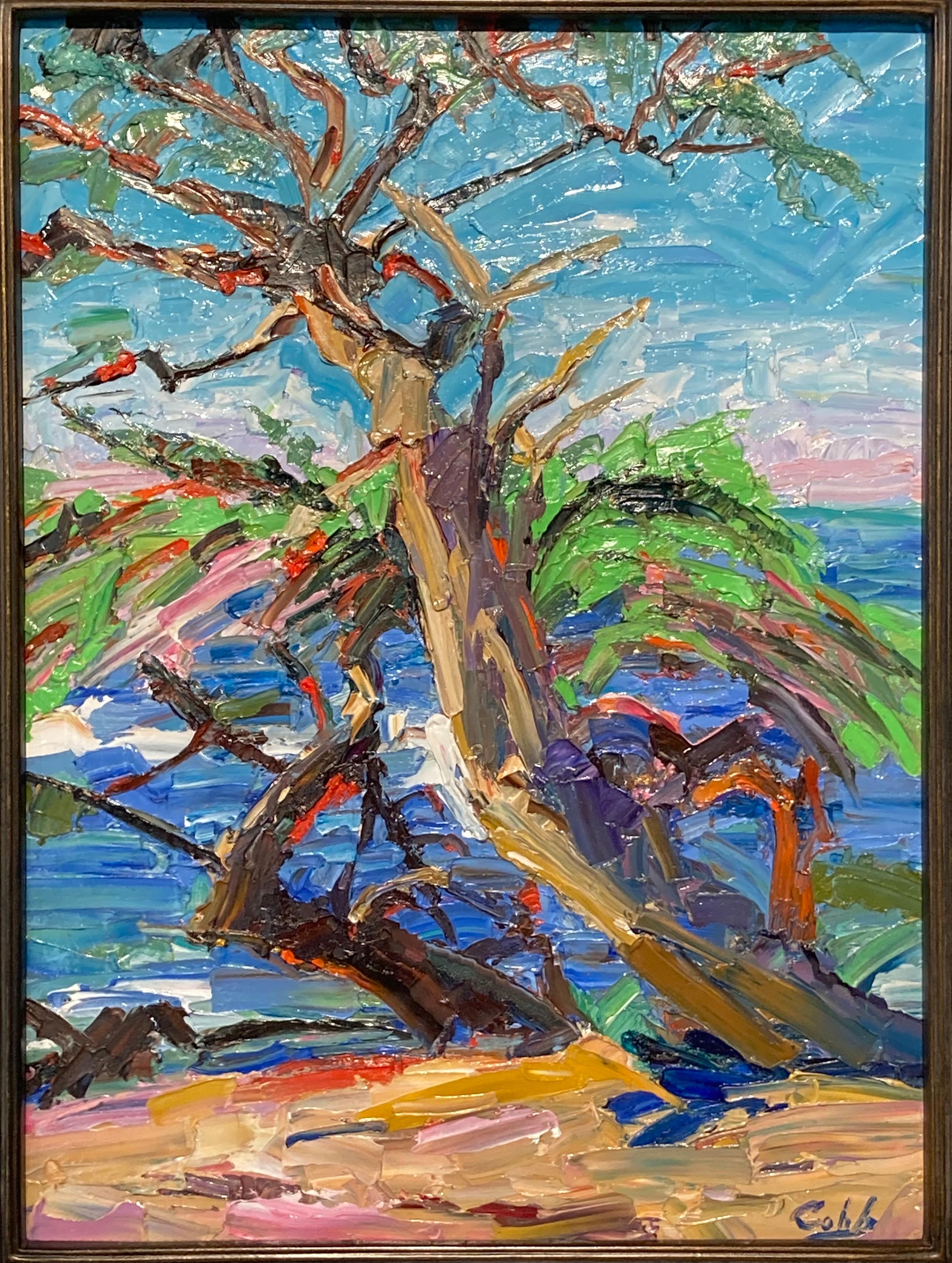 Peinture à l'huile sur panneau de gesso « Cypress Point » de James Cobb - Painting de Jim Cobb