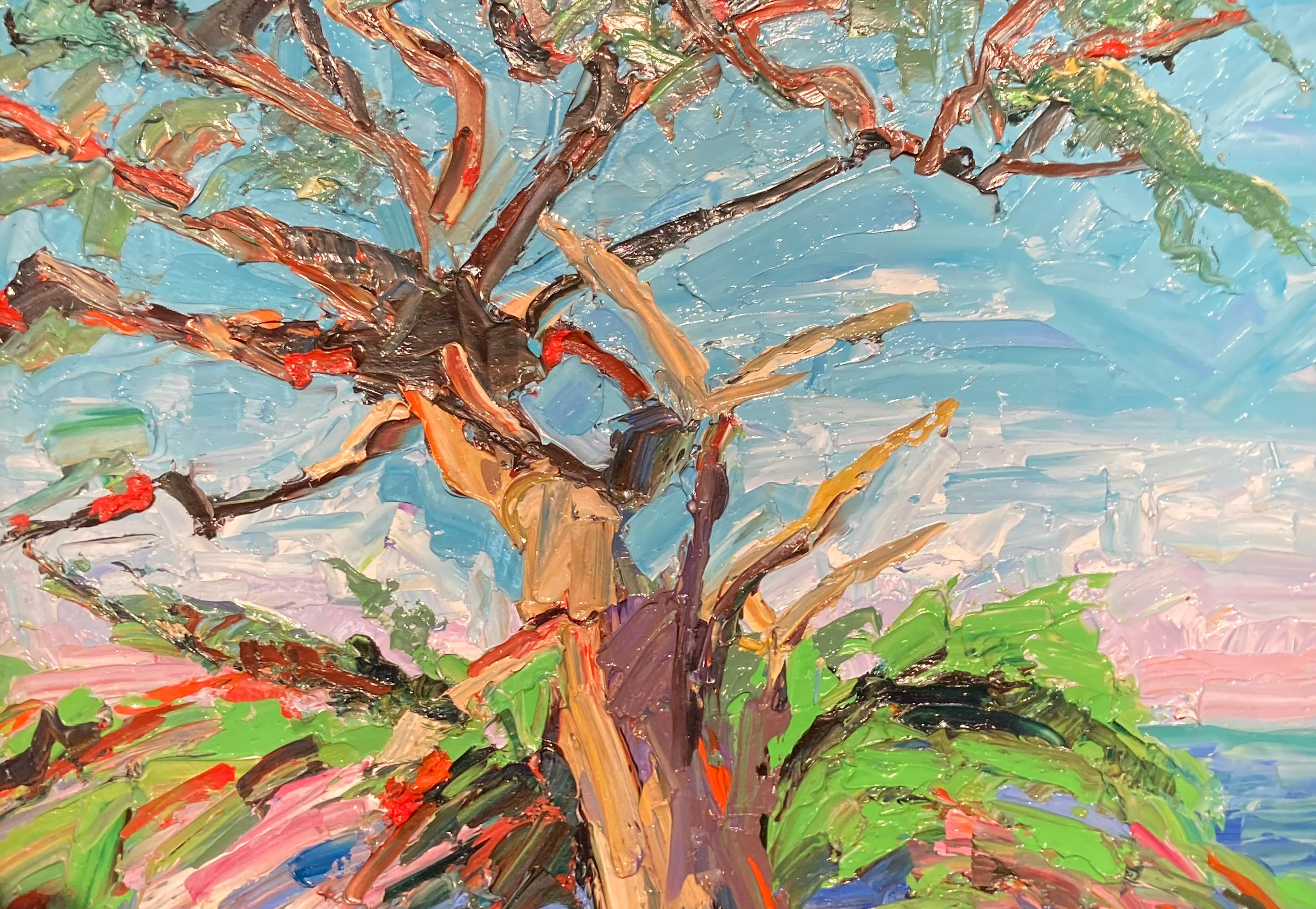 Peinture à l'huile sur panneau de gesso « Cypress Point » de James Cobb - Expressionniste Painting par Jim Cobb