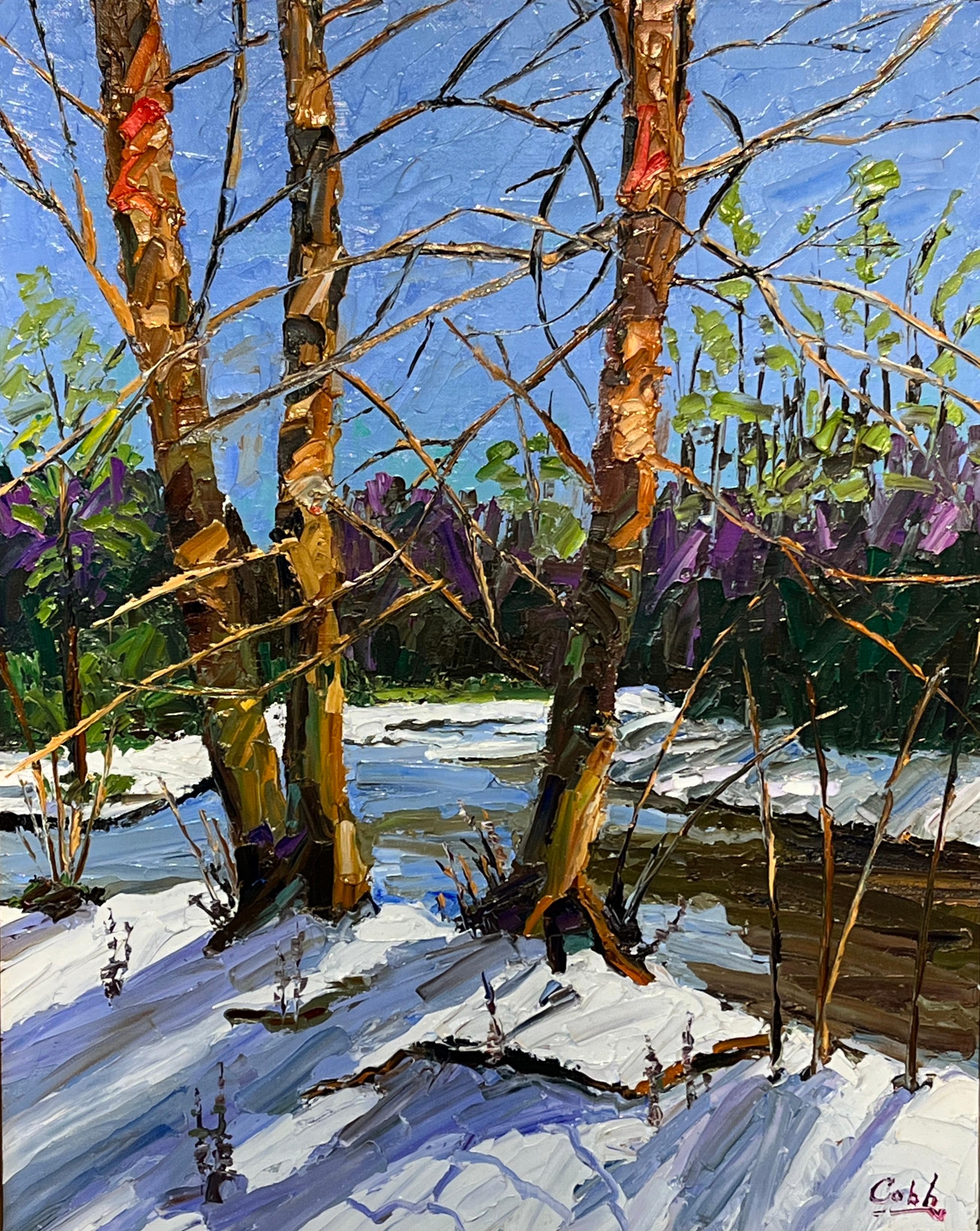 Jim Cobb Landscape Painting - 'River Birch' by James Cobb, Oil on Canvas Painting