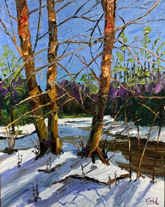 'River Birch,' by James Cobb, Oil on Canvas Painting
