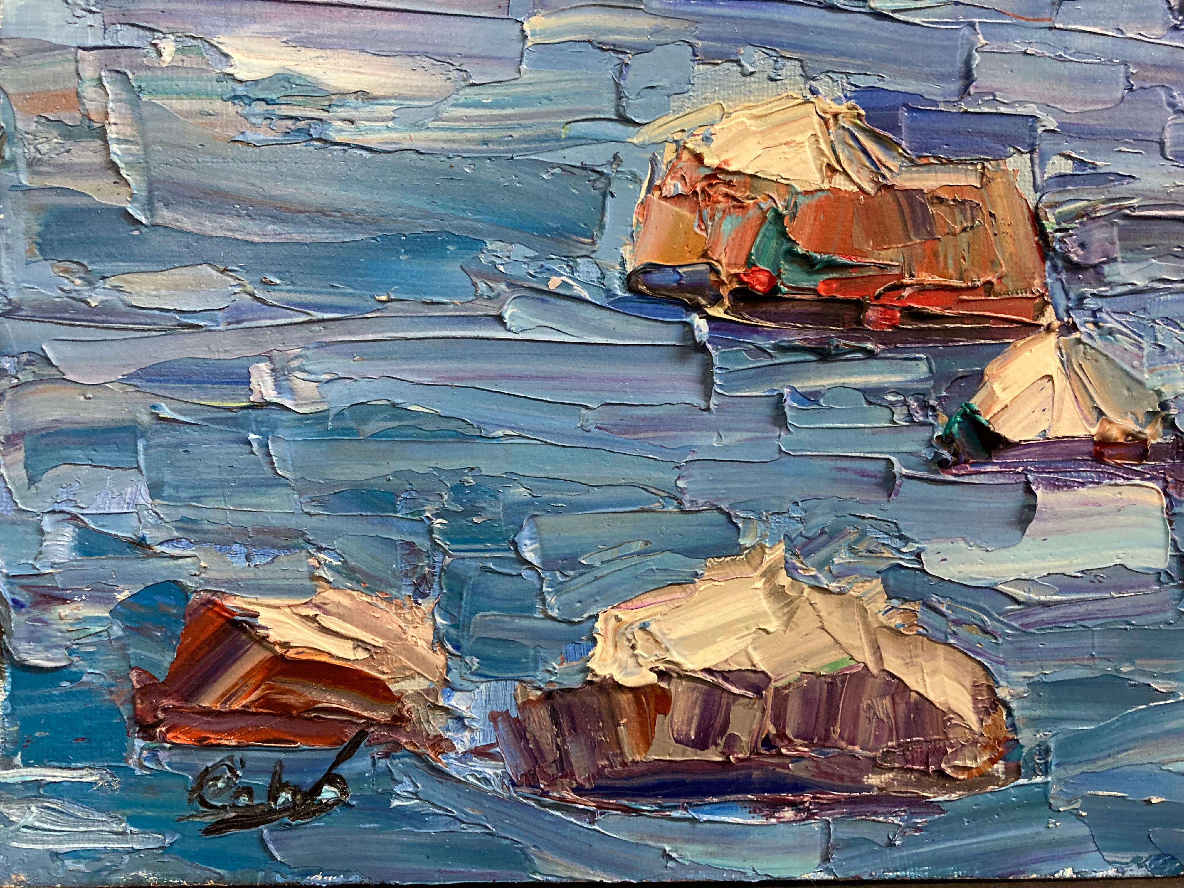 Peinture à l'huile sur toile « Rocky Seascape Overlook » de James Cobb en vente 2