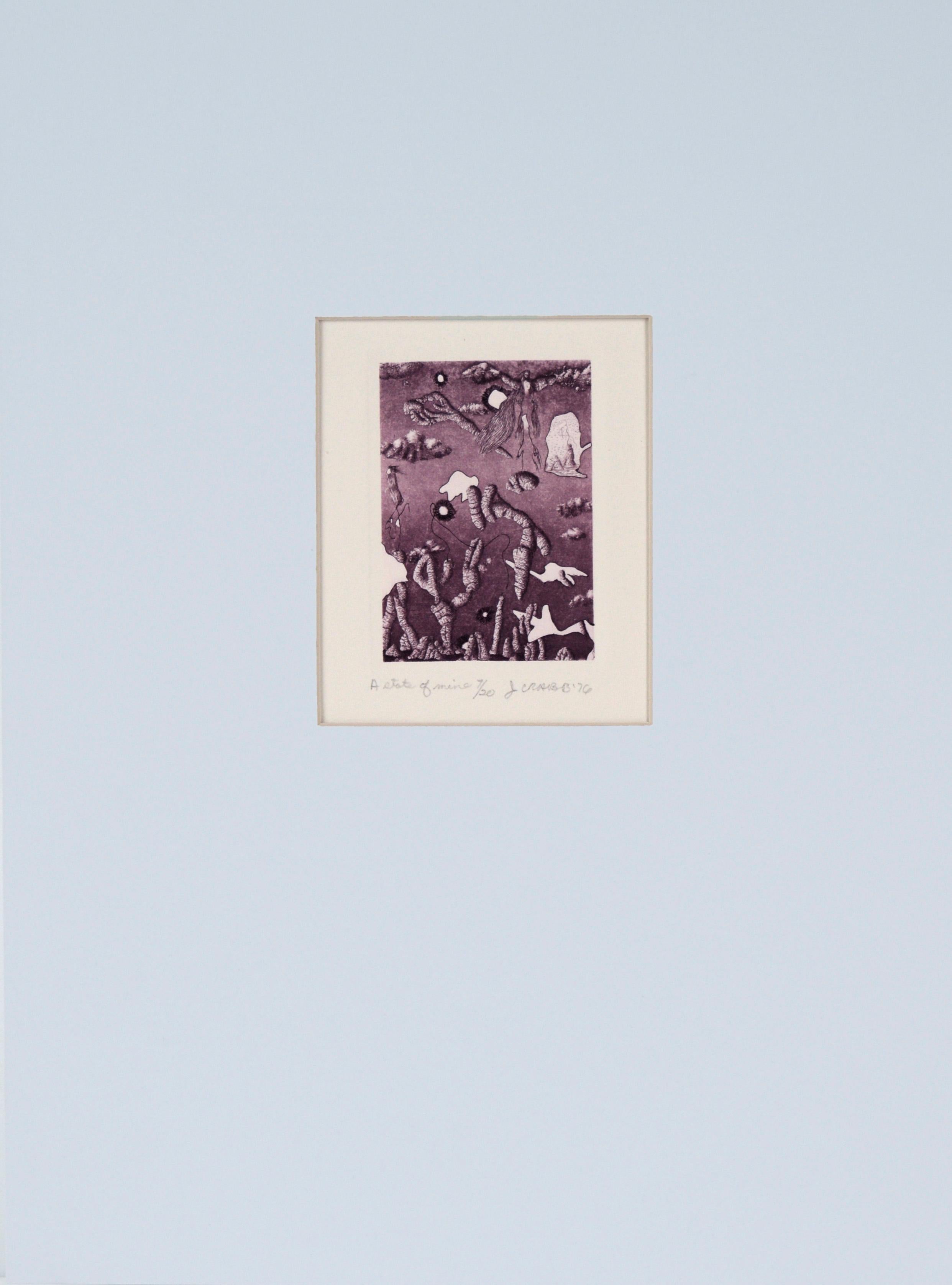 "Uno stato mio" - Litografia surrealista su carta del 1976