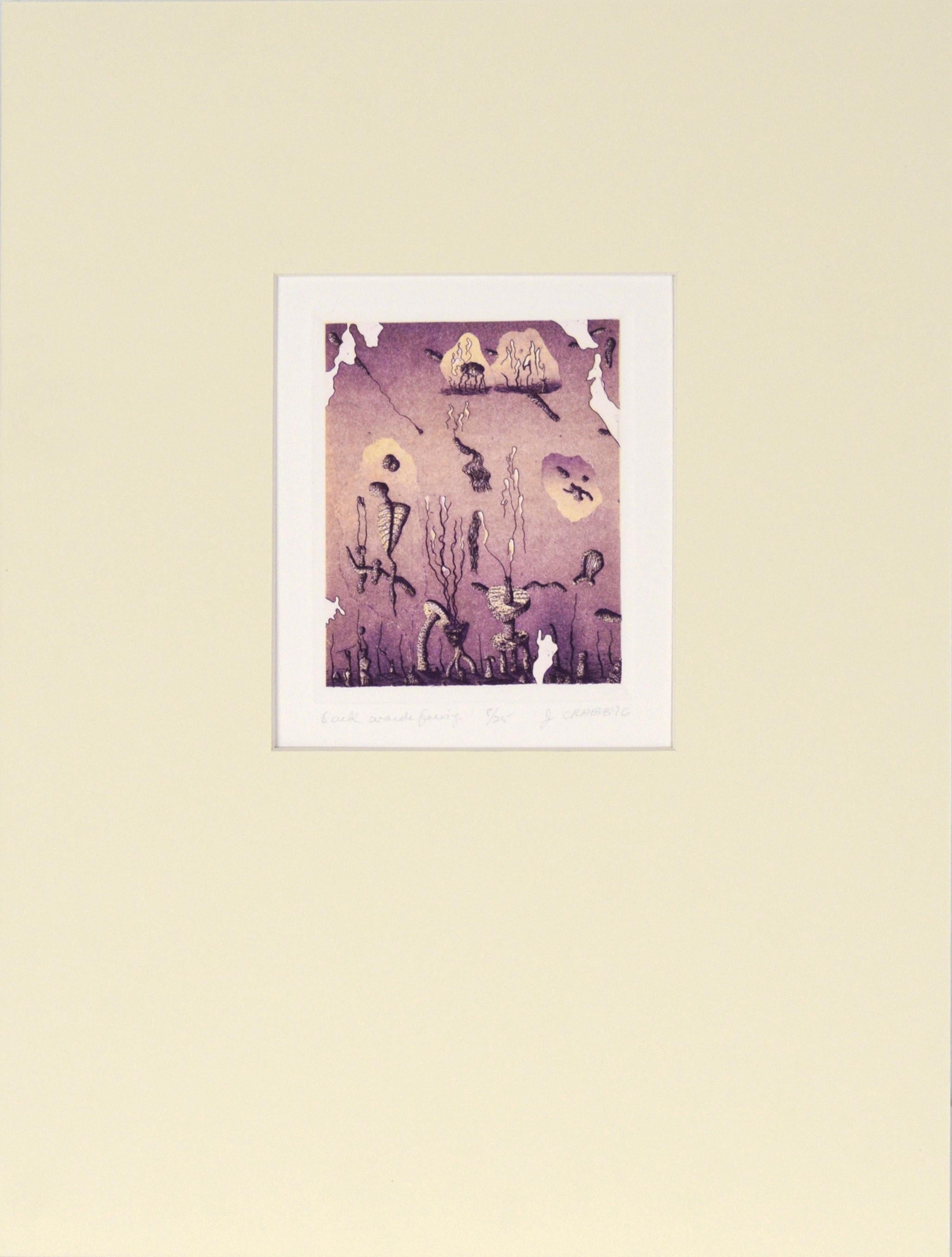 "rivolto all'indietro" - Litografia surrealista su carta del 1976