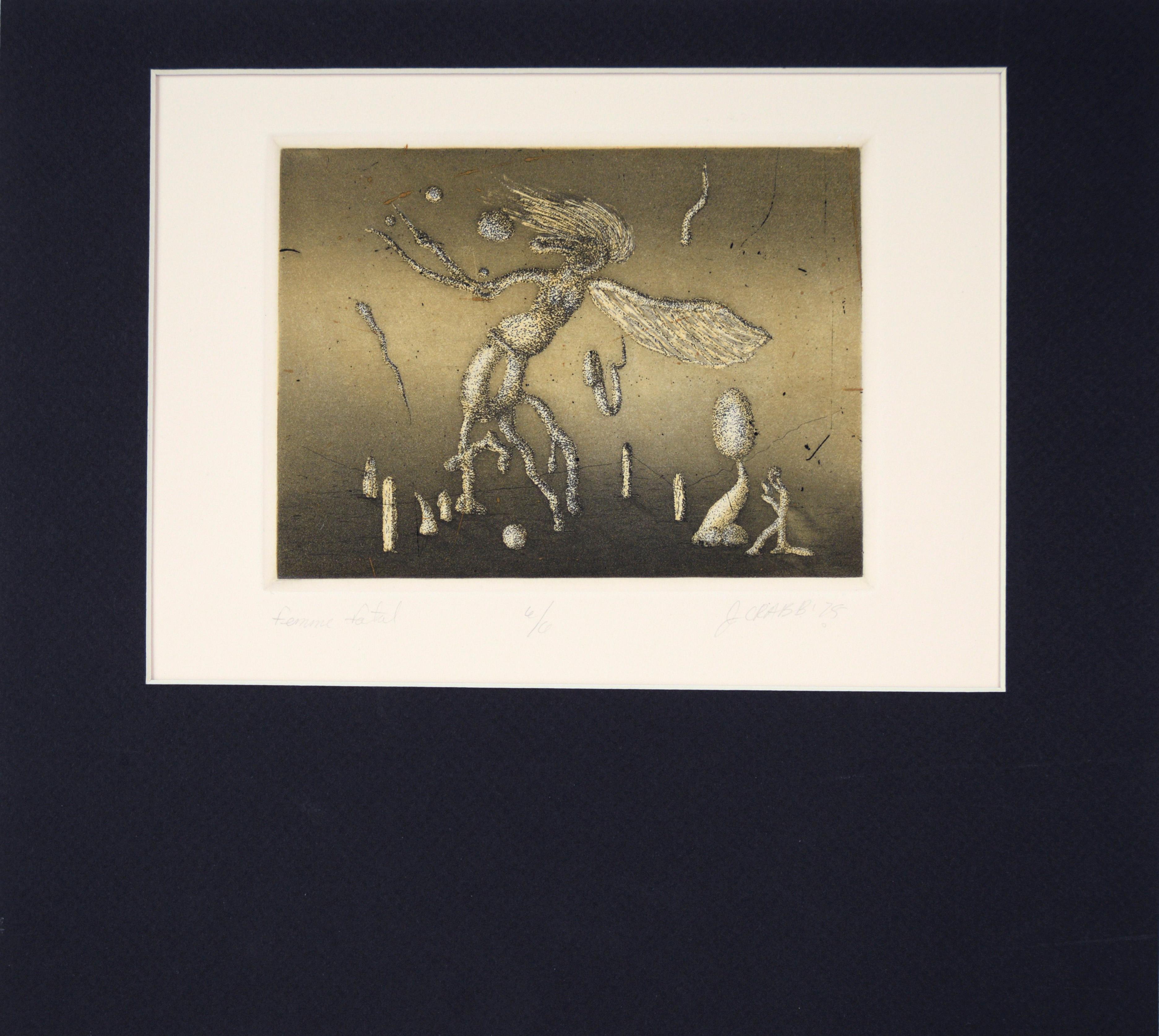 "femme fatal" - Litografia surrealista su carta del 1975