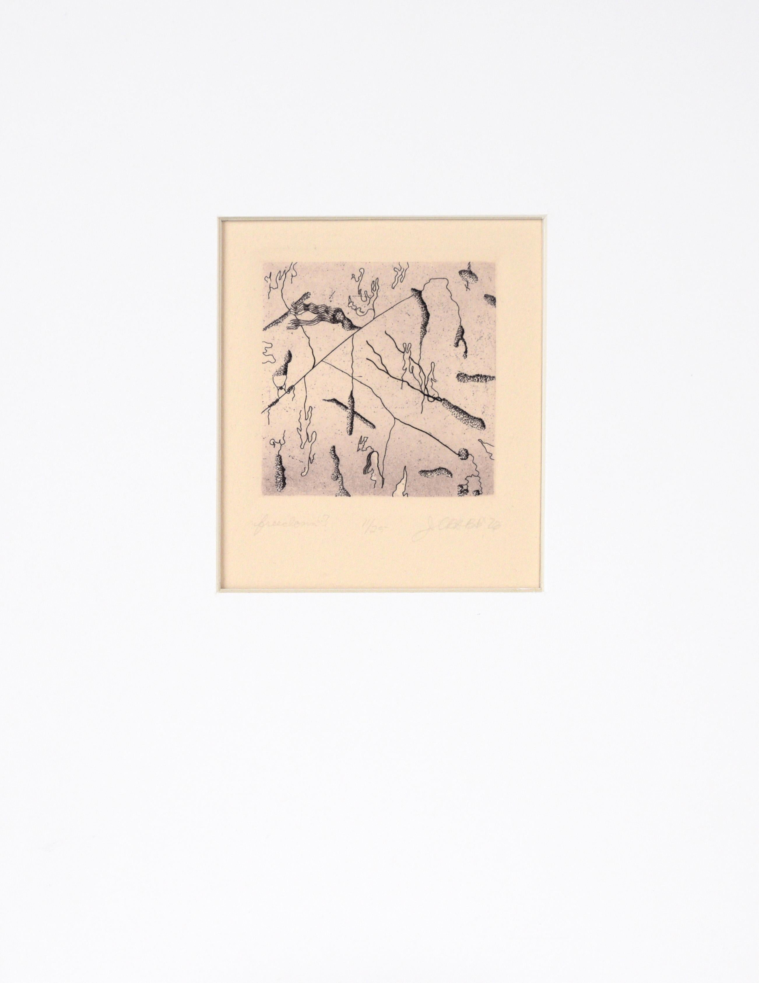 "libertà?" - Litografia surrealista su carta del 1976
