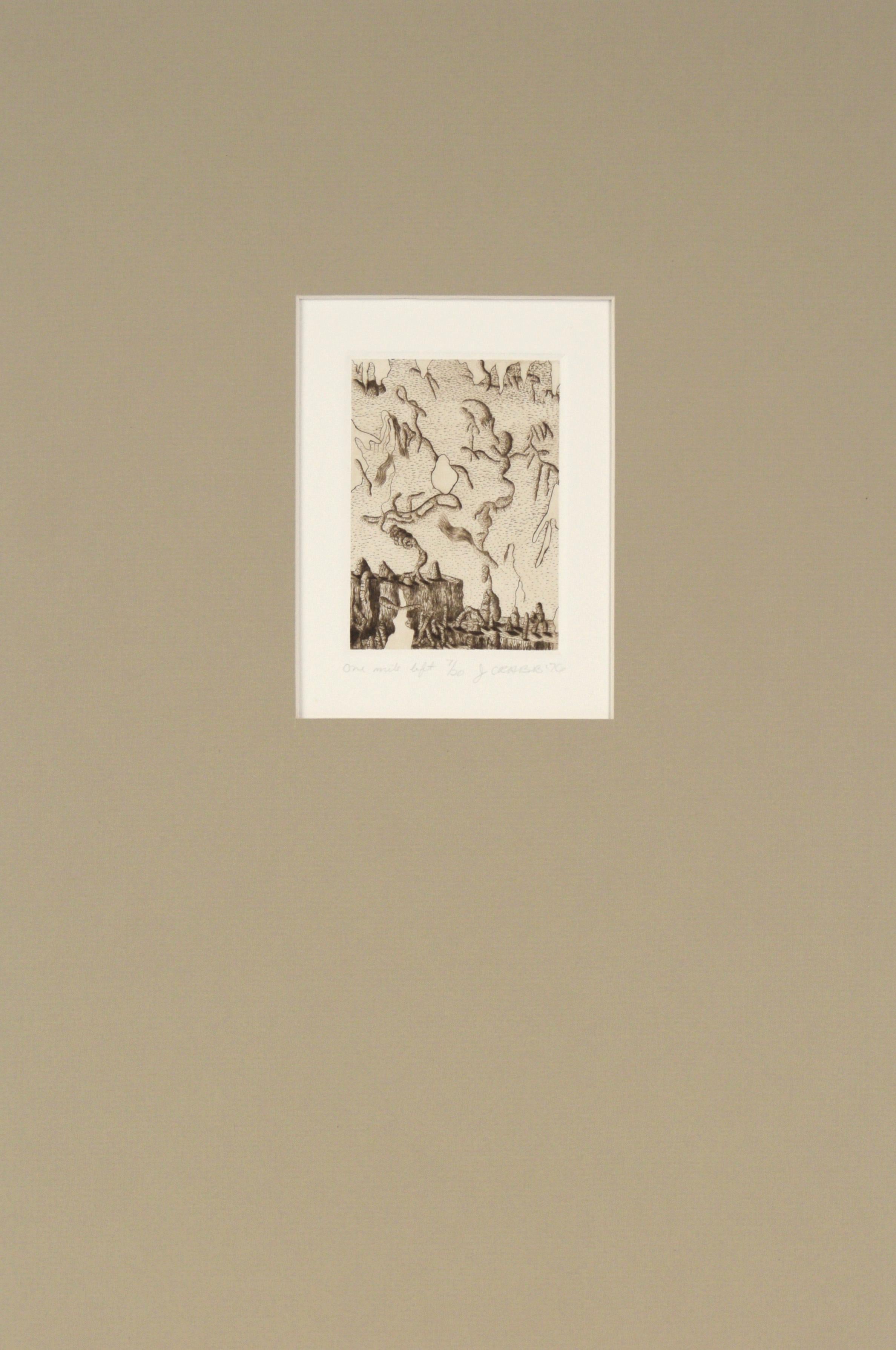 Abstract Print di Jim Crabb - "Un miglio a sinistra" - Litografia surrealista su carta del 1976