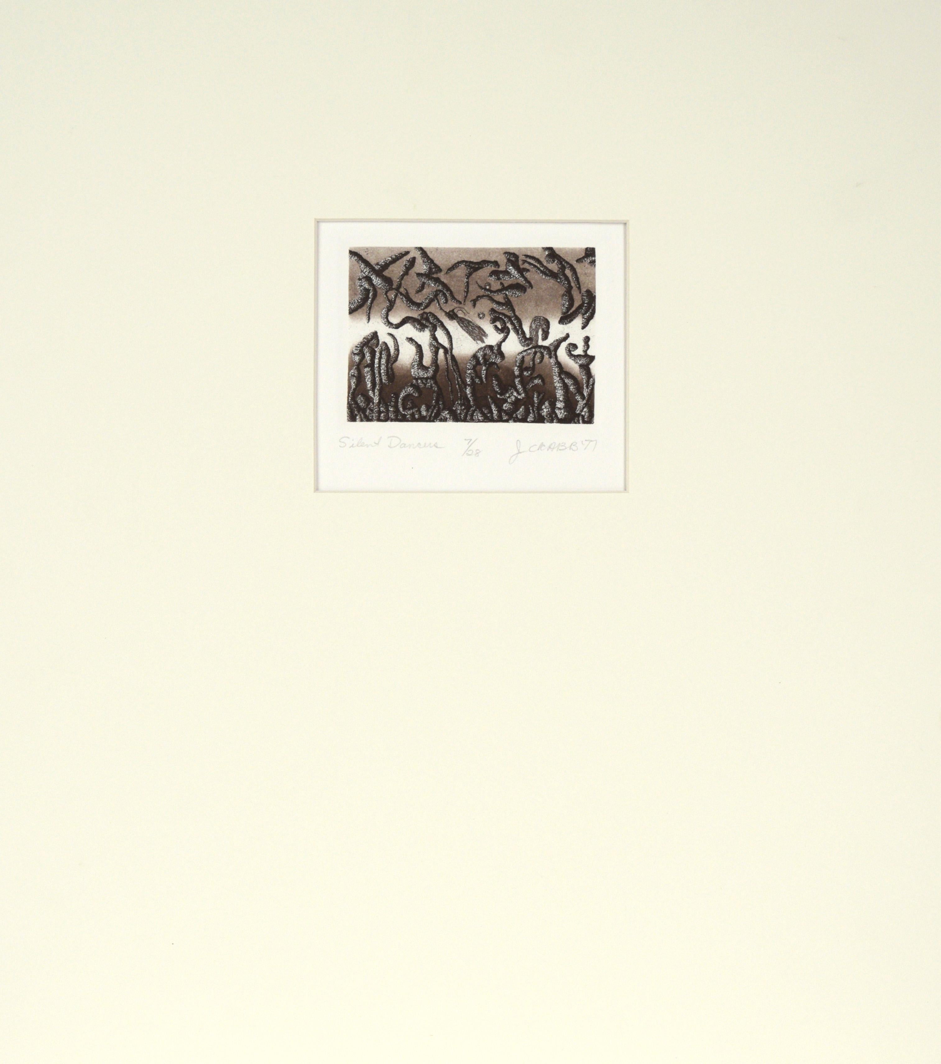 Abstract Print de Jim Crabb - "Bailarinas silenciosas" - 1977 Litografía surrealista sobre papel
