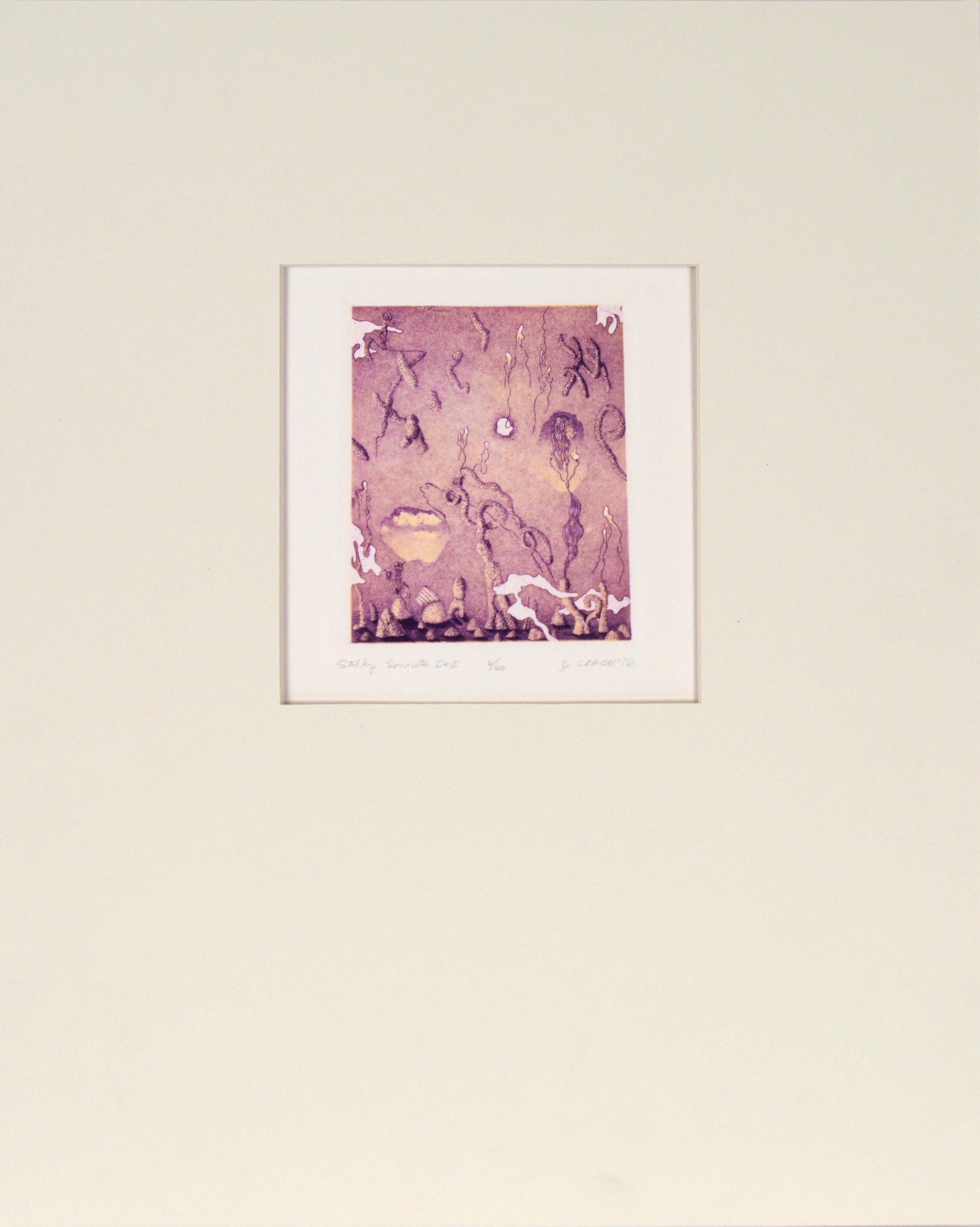 "Sonetos pegajosos I + II" - 1976 Litografía surrealista sobre papel
