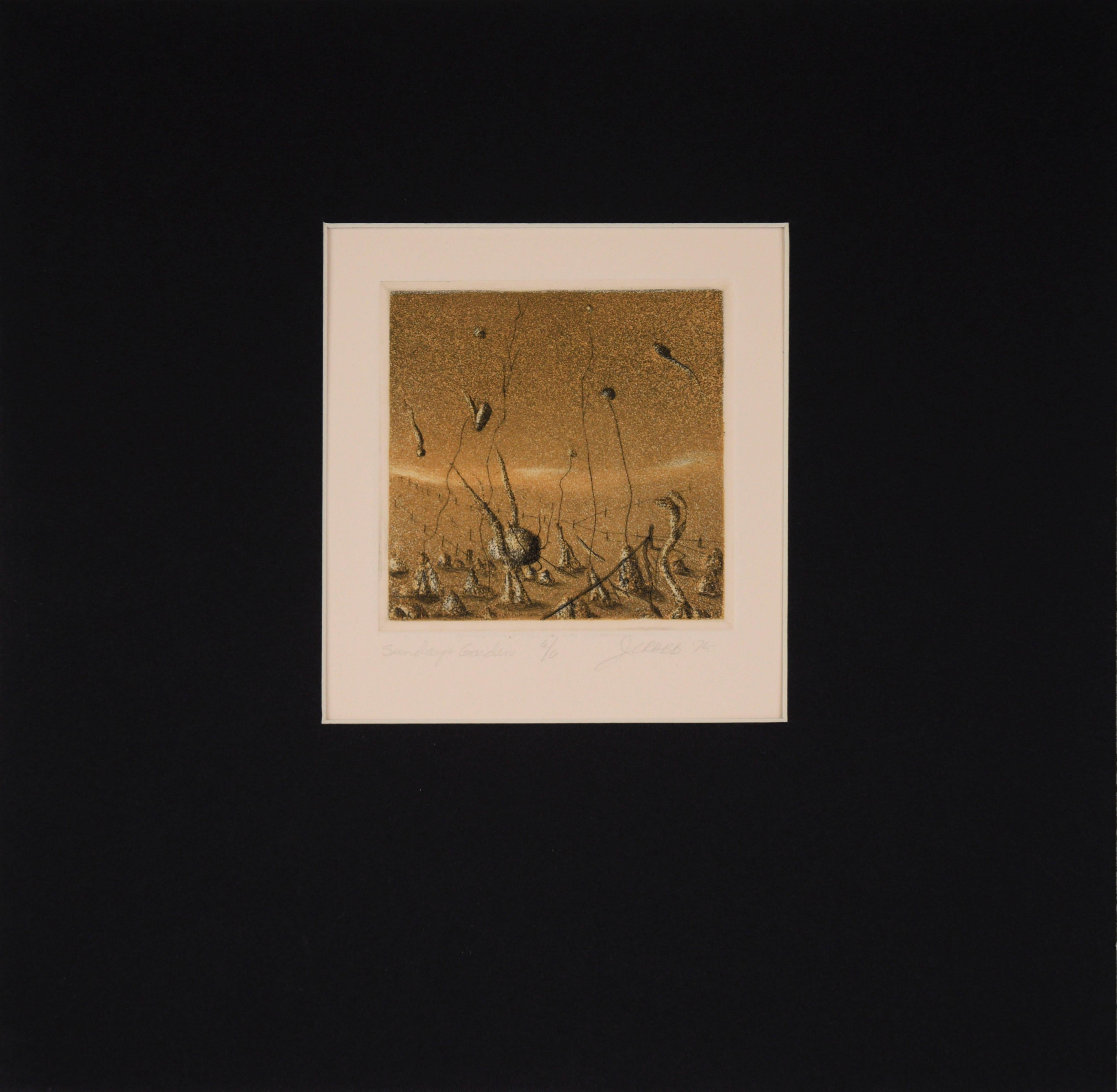 "Jardín de los domingos" - 1975 Litografía surrealista sobre papel
