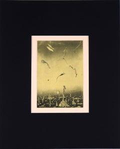 "Situazione triangolare al tramonto" - Litografia colorata surrealista #15/16 1978