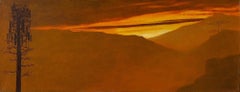 Communication Breakdown, orange landscape painting with mountains and sunset