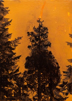 Exit Tree (Exit Event), tree on fire and orange sky, oil painting on canvas