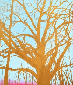Golden Tree Hudson, gold tree against blue sky, oil painting