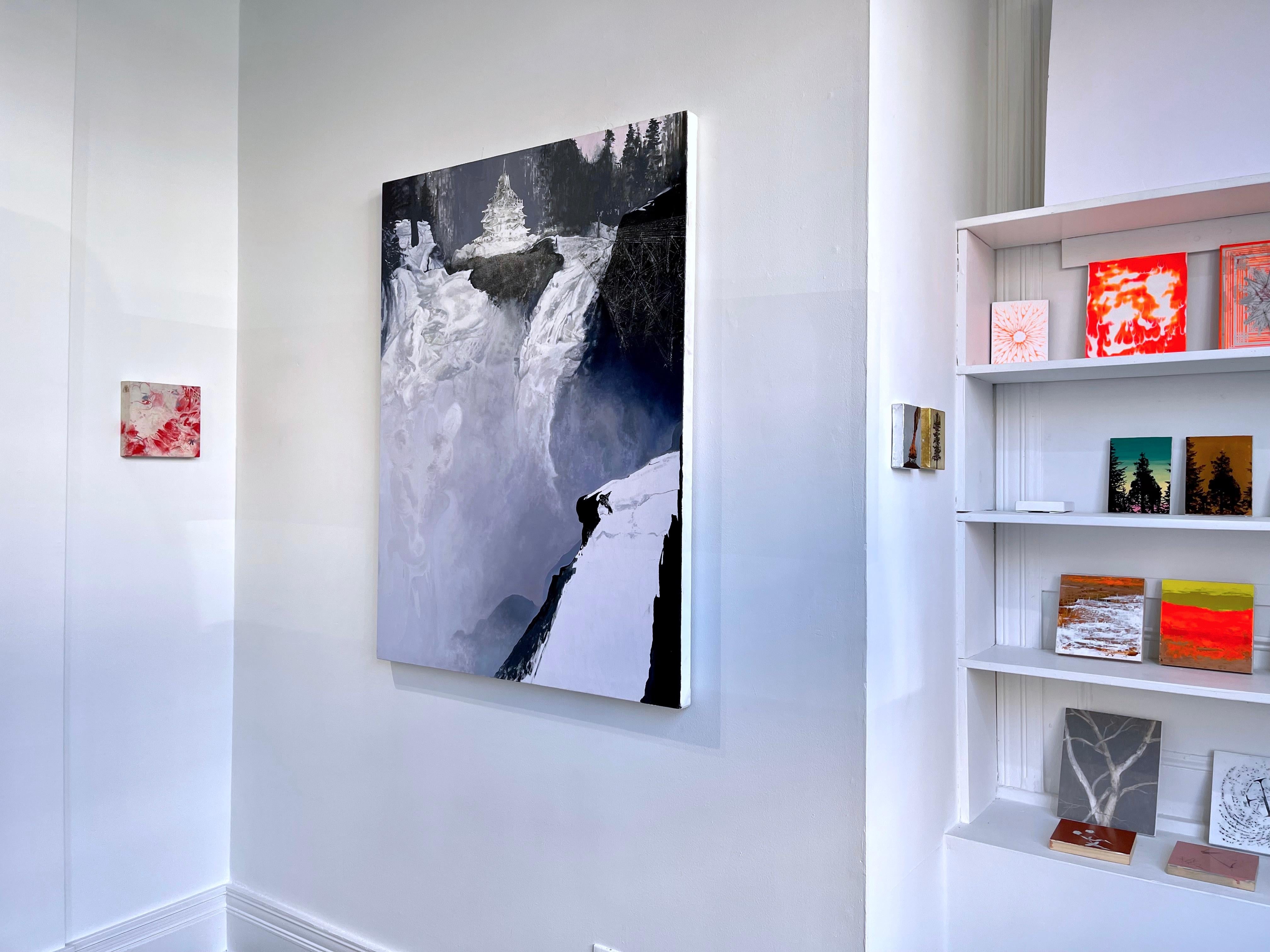 Tokyo Fire, fiamme astratte, pittura rossa e bianca - Abstract Painting Beige di Jim Denney