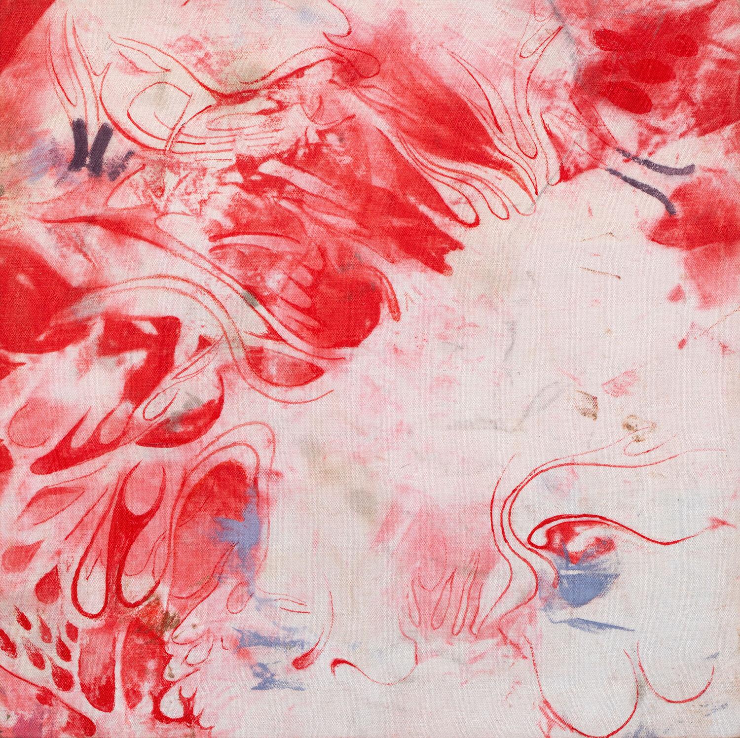 Tokyo Fire, abstracted flames, red and white painting