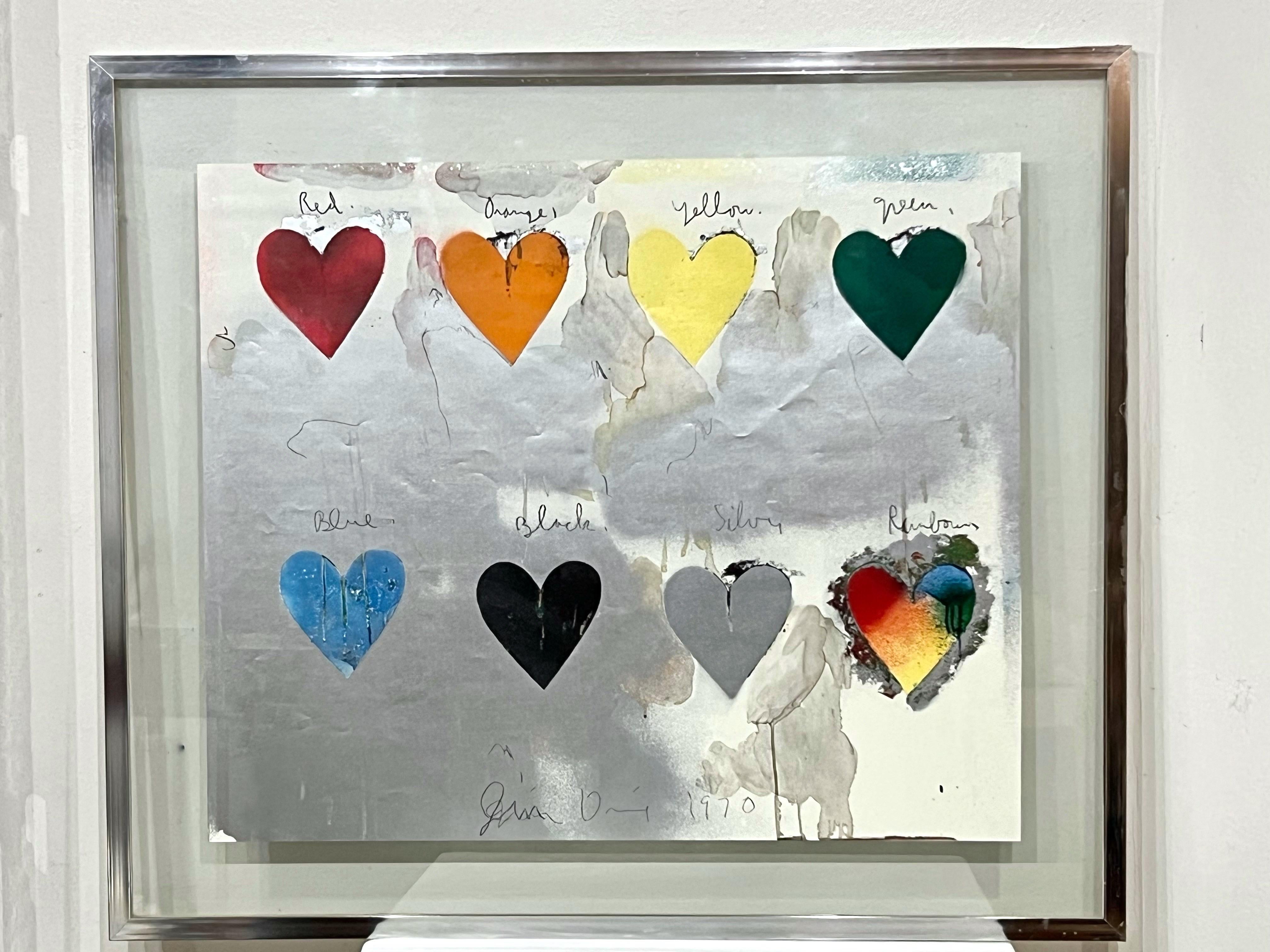 Lithographie encadrée de 8 cœurs de Jim Dine. 