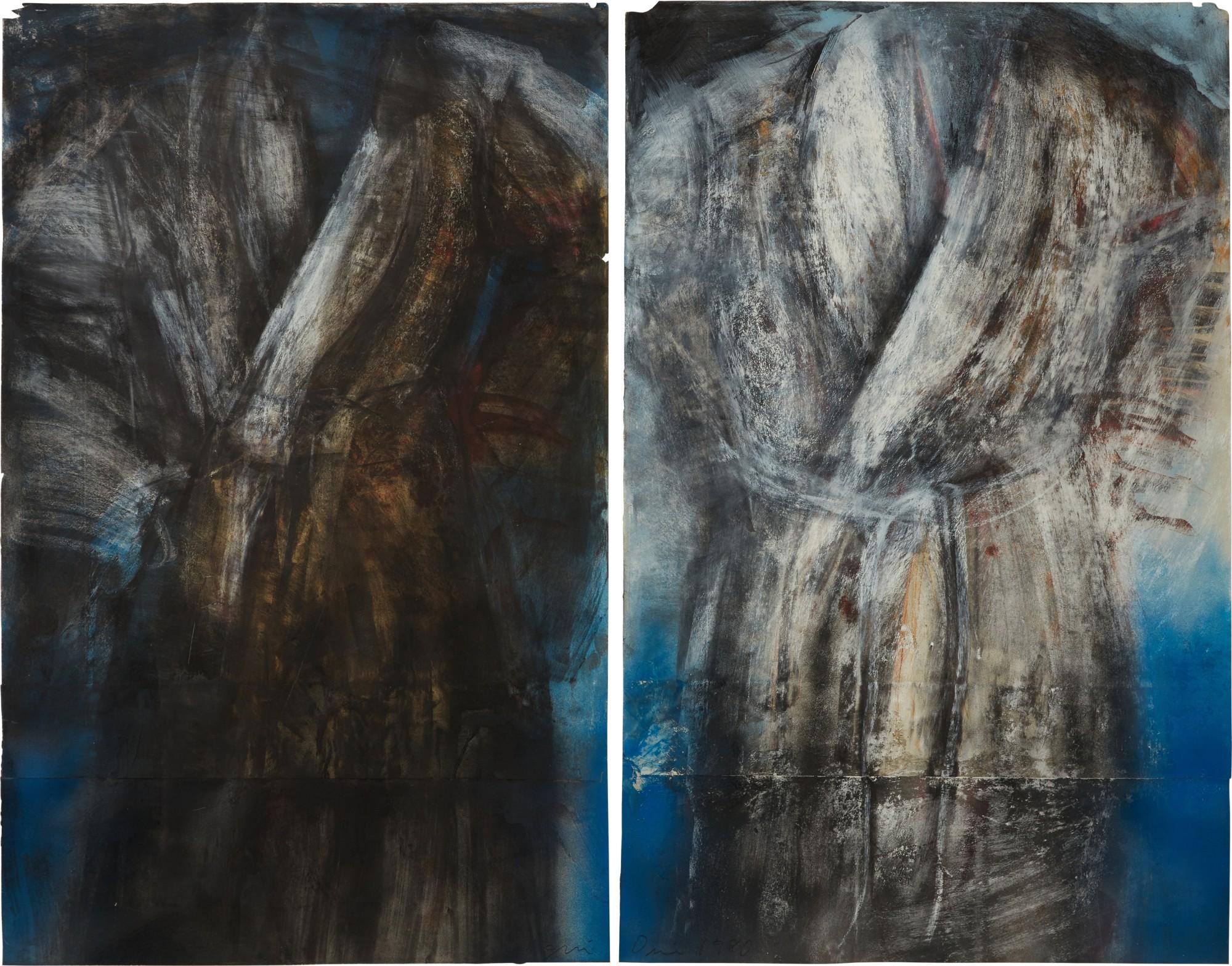 Jim Dine, grande peinture originale de robe, « Two Standing by Indian Lake » (Deux debout sur un lac indien) Bon état - En vente à New York, NY