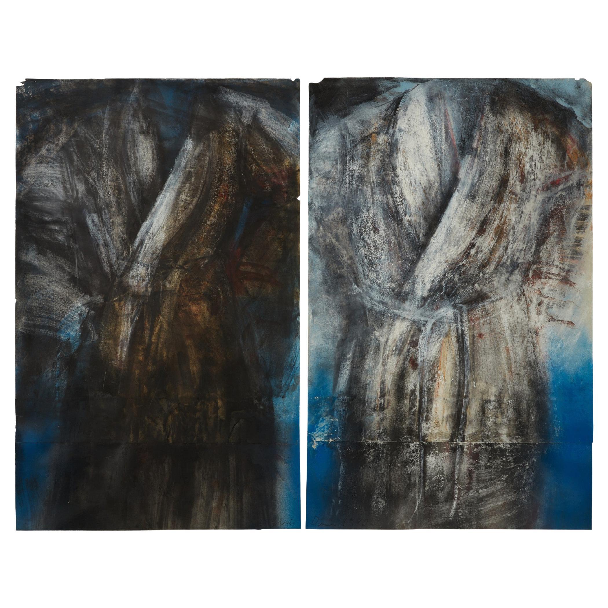 Jim Dine, Large Original Robe Painting, "Two Standing by Indian Lake" For Sale