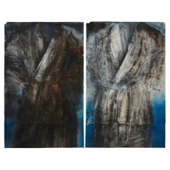 Retro Jim Dine, Large Original Robe Painting, "Two Standing by Indian Lake"