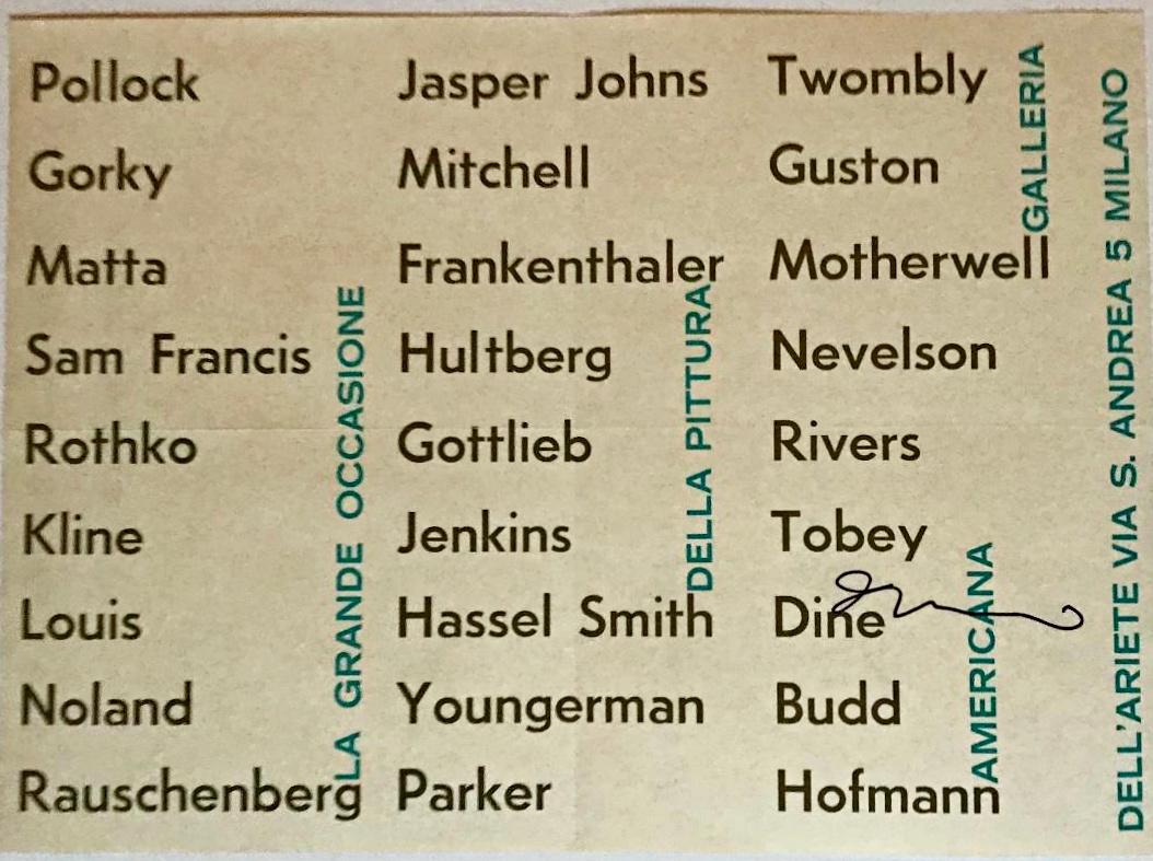 Jim Dine, Philip Guston, Mark Rothko, Helen Frankenthaler, Cy Twombly, Jackson Pollock 
others Abstract Print - La Grande Occassione Della Pittura Americana Milano (Hand Signed by Jim Dine)