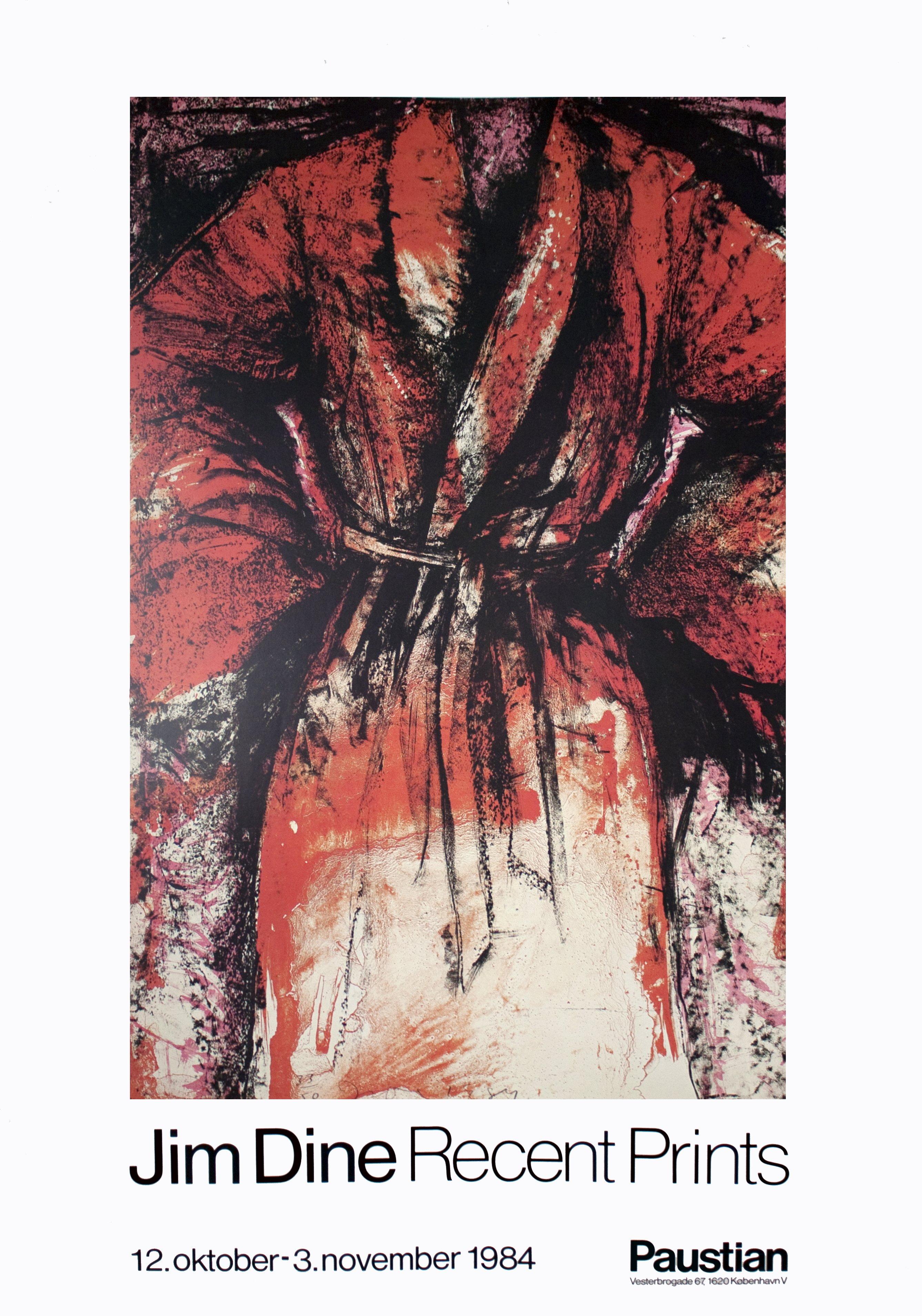  Paper Size: 49.5 x 34.75 inches ( 125.73 x 88.265 cm )
 Image Size: 37.25 x 24.25 inches ( 94.615 x 61.595 cm )

 The Jim Dine exhibition poster from 1984, a first edition, promoted an exhibition at Paustian Gallery located at Vestergade 67 in
