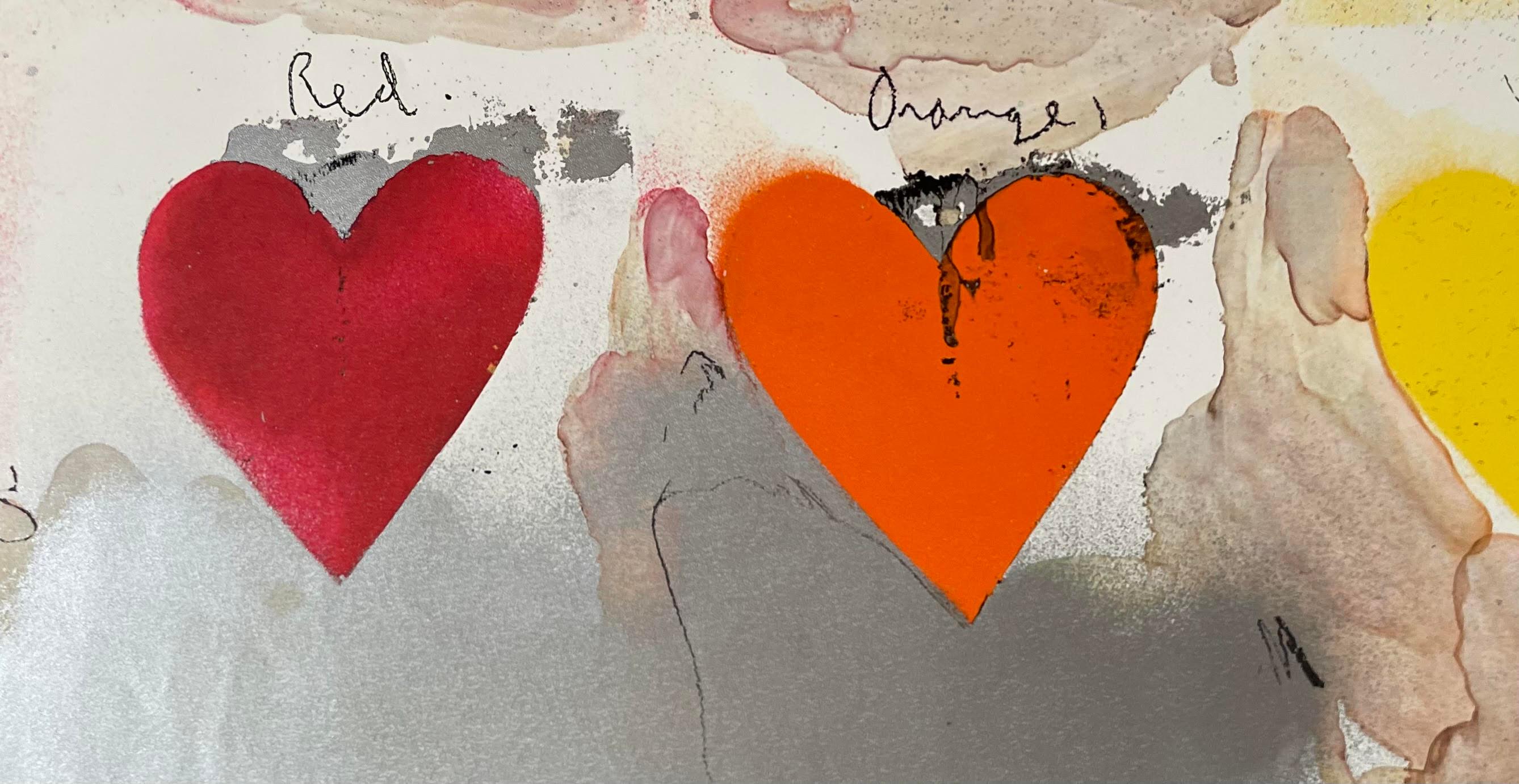 8 Hearts / Look, Lt. Ed Off-set Lithograph with metallic paper collage overlay - Print by Jim Dine