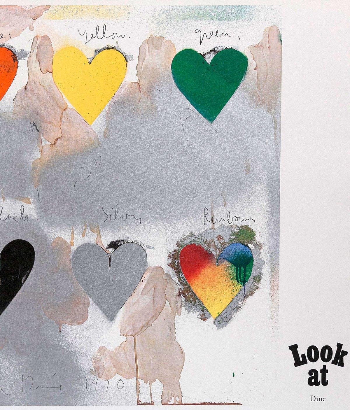 8 Hearts / Look, Off-set Lithograph with metallic paper collage overlay, 1970 - Print by Jim Dine