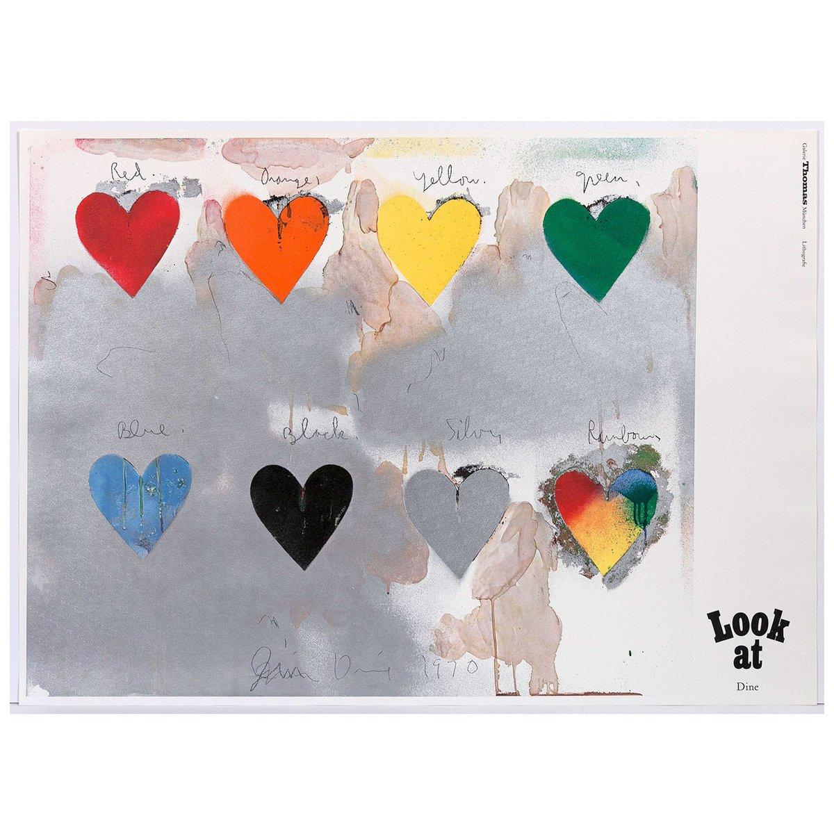 Jim Dine Print - 8 Hearts / Look, Off-set Lithograph with metallic paper collage overlay, 1970