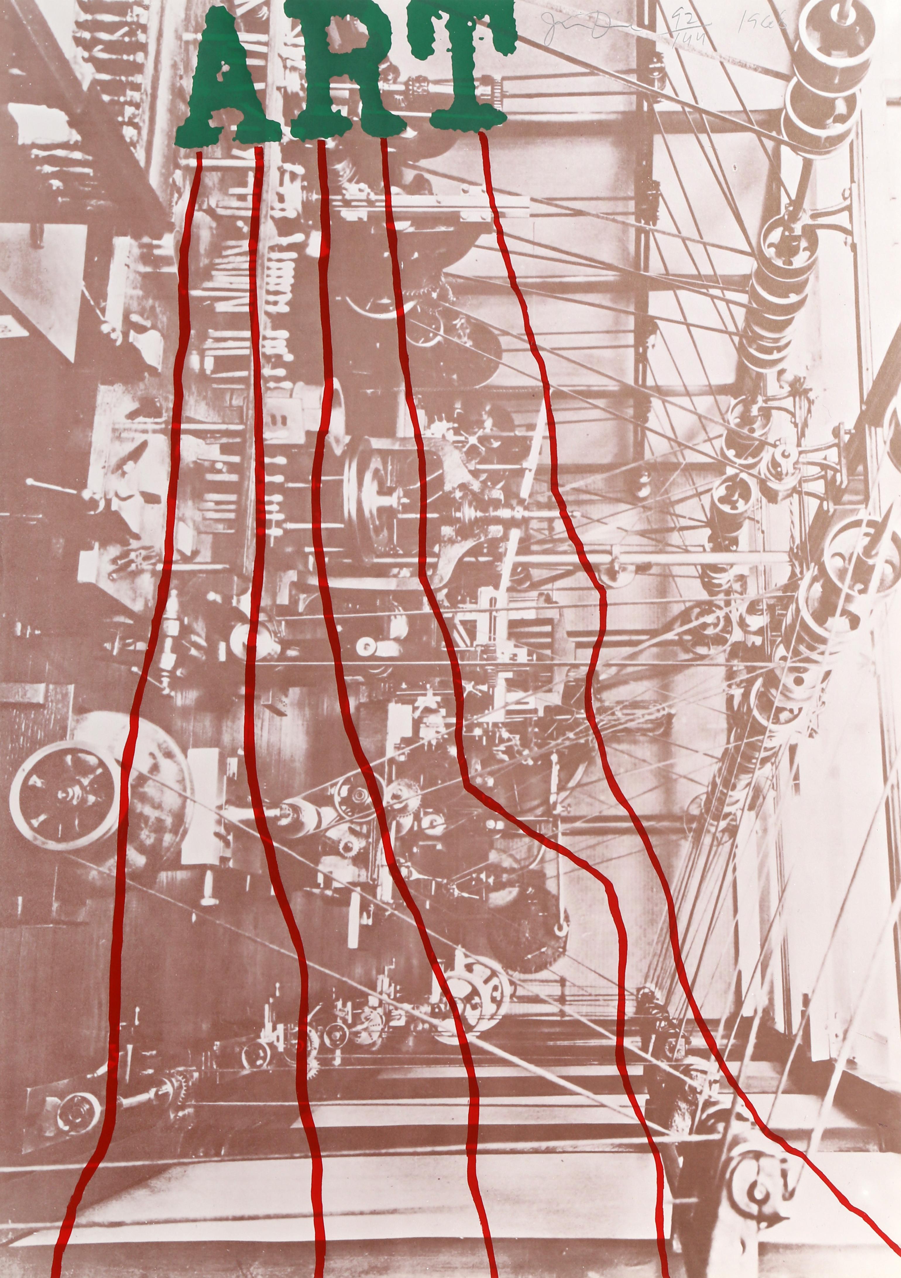 Künstler: Jim Dine     
Titel: ART
Jahr: 1968
Lithographie: Mit Bleistift signiert und nummeriert
Auflage:  92/144
Papierformat: 35 x 24,75 Zoll (89,8,9 x 62,87 cm)