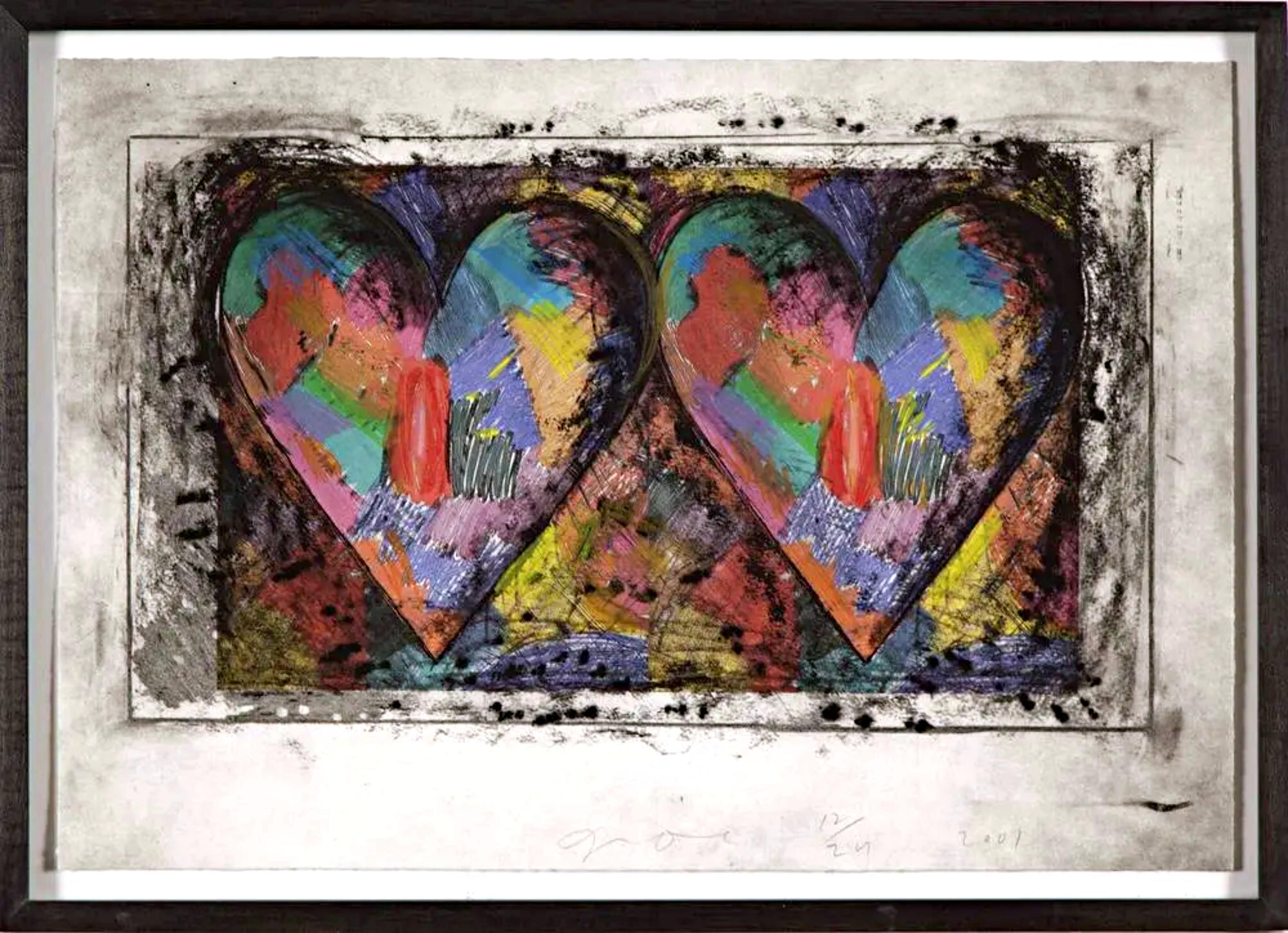 Christmas print with hand coloring in oil stick, Signed, Framed (unique variant)